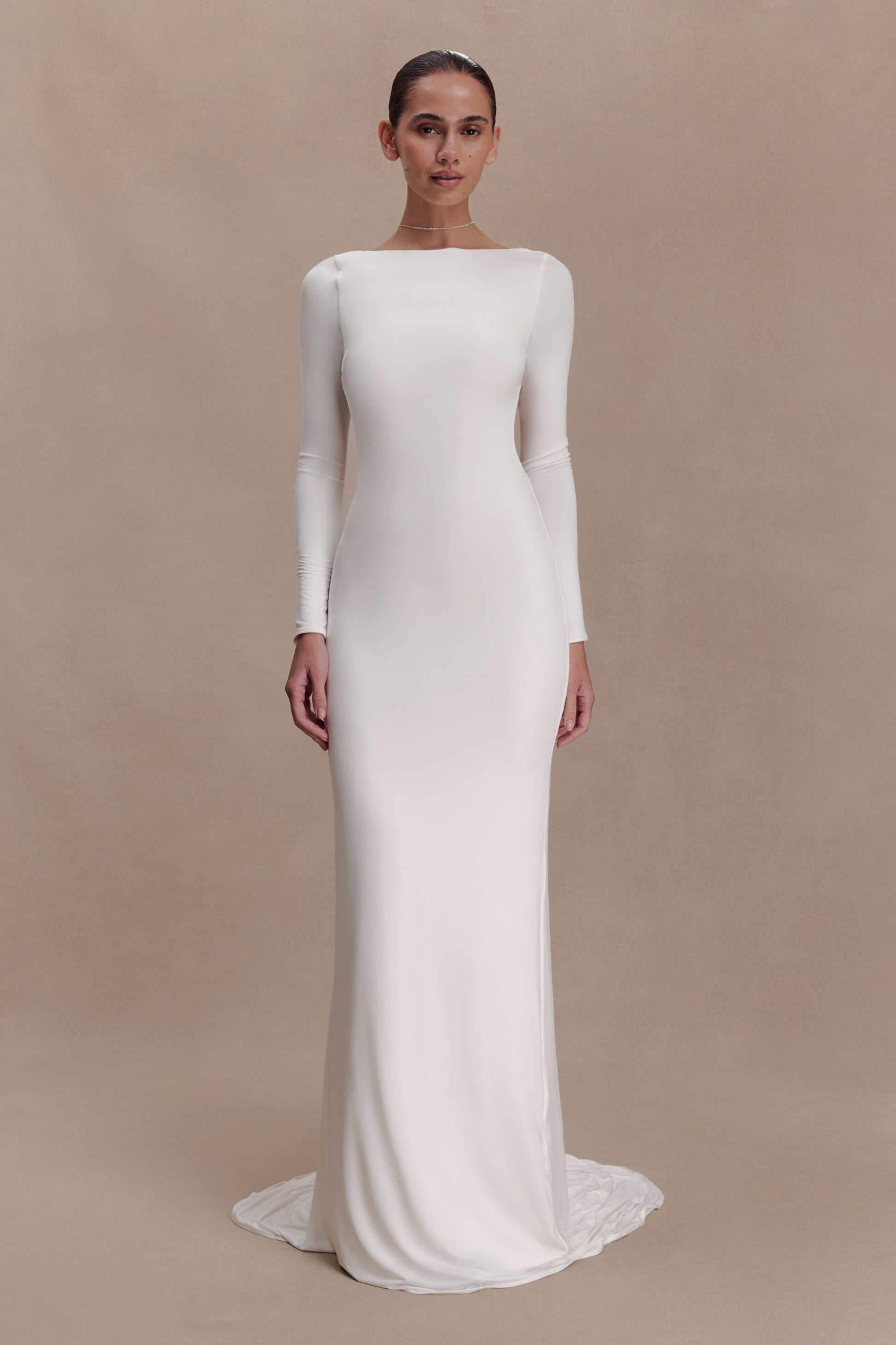 Marlene Slinky Low Back Maxi Dress / White | MESHKI