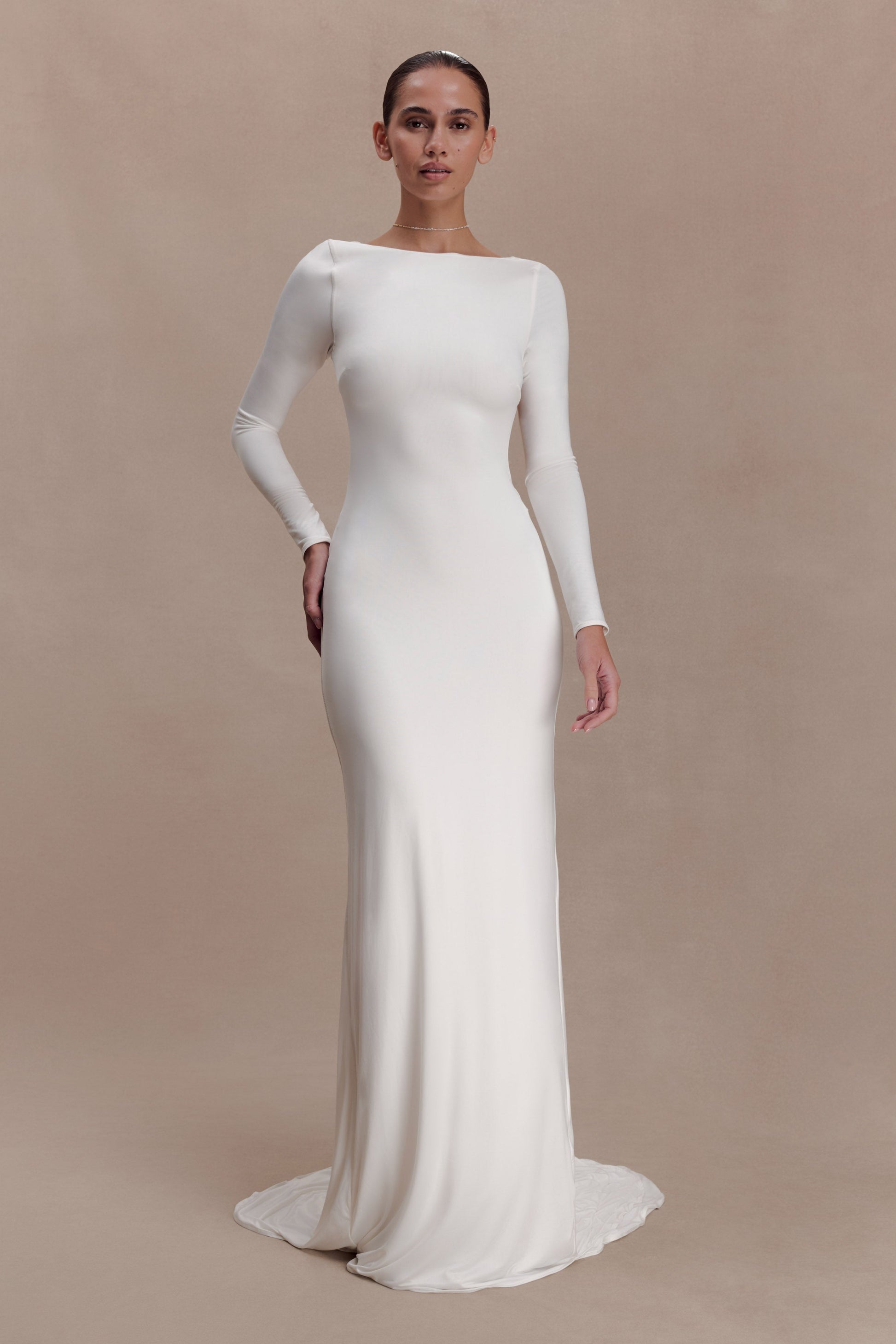 Marlene Slinky Low Back Maxi Dress / White | MESHKI