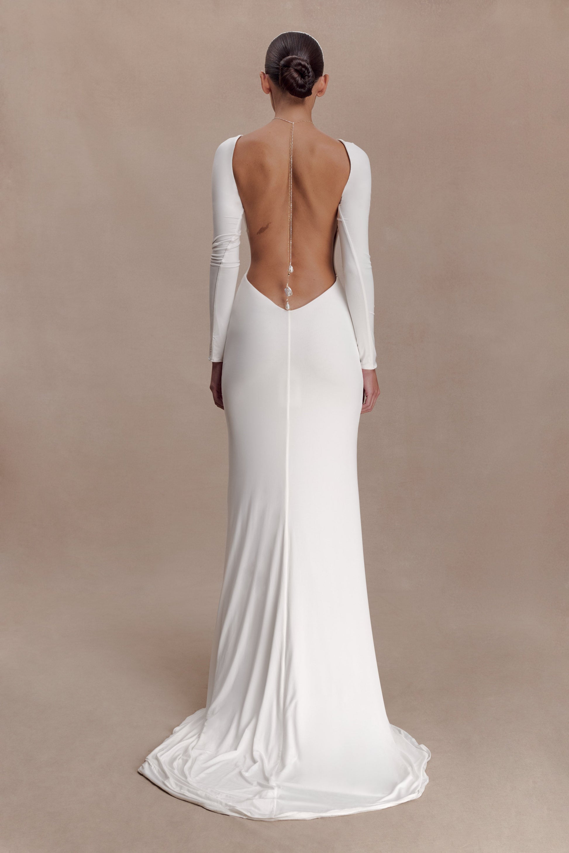 Marlene Slinky Low Back Maxi Dress / White | MESHKI