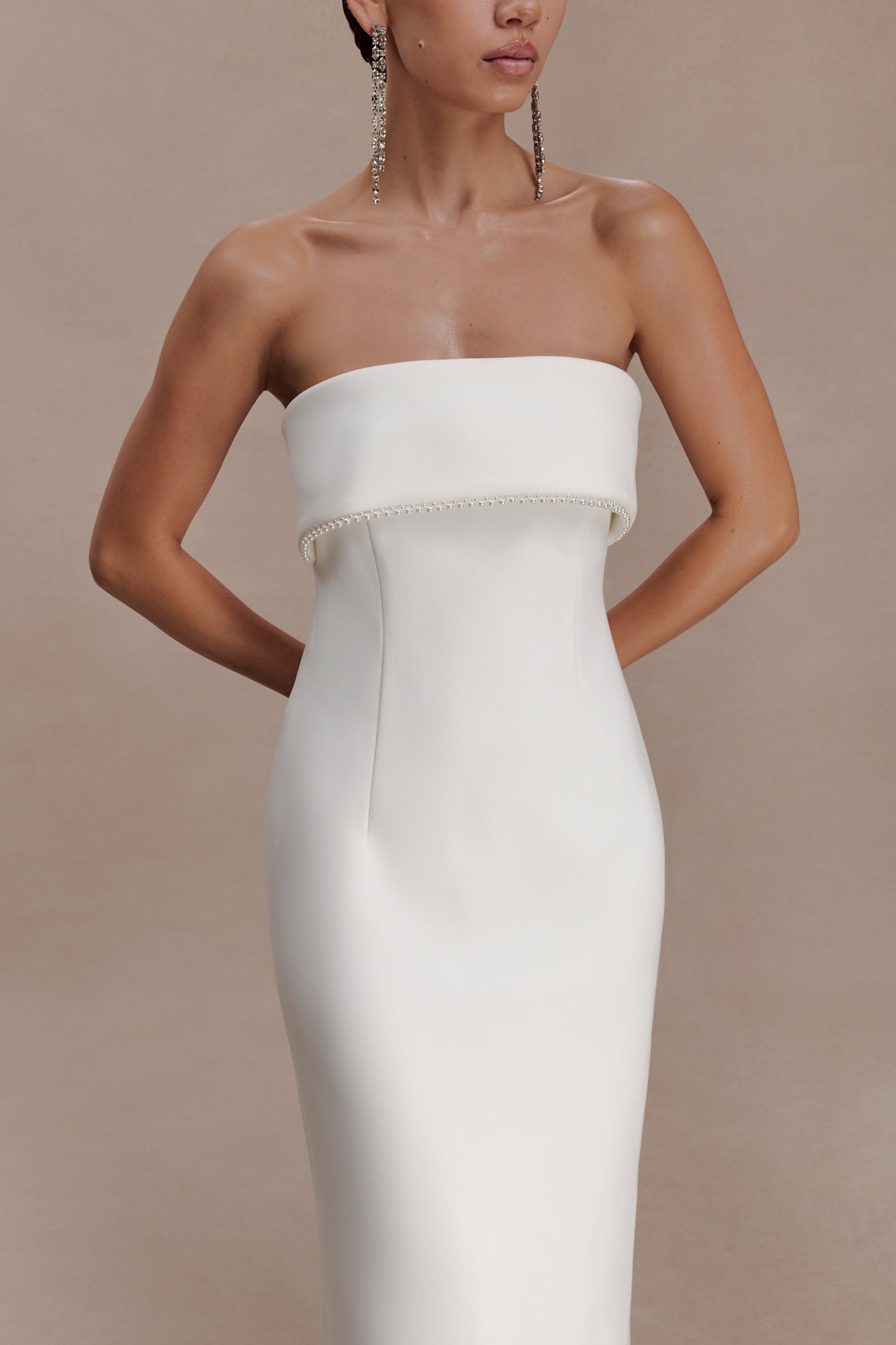 Sloane Strapless Maxi Dress With Pearls - White #7
