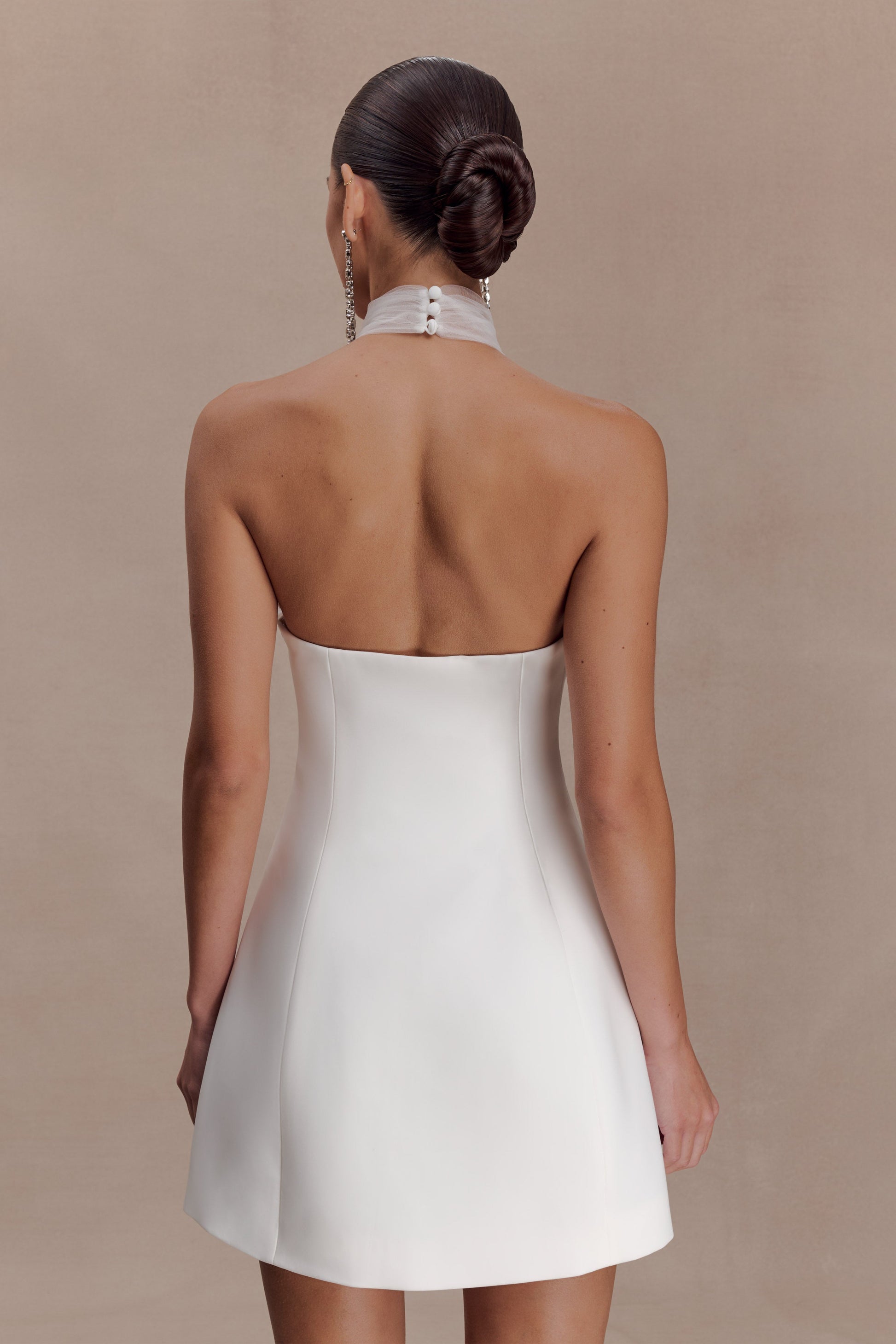 Riley Halter Suiting Mini Dress - Ivory | MESHKI US Riley Halter Suiting Mini Dress - Ivory | MESHKI US
