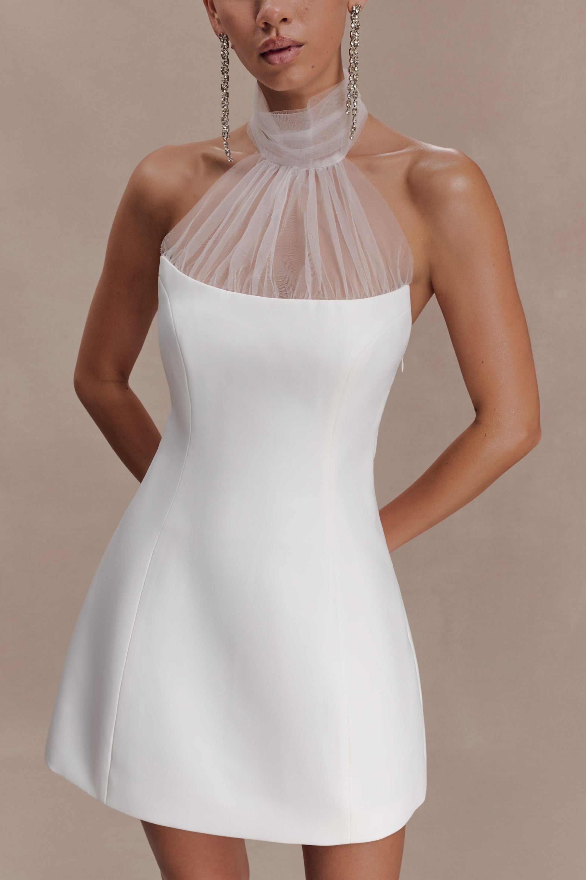 Riley Halter Suiting Mini Dress - Ivory | MESHKI US Riley Halter Suiting Mini Dress - Ivory | MESHKI US