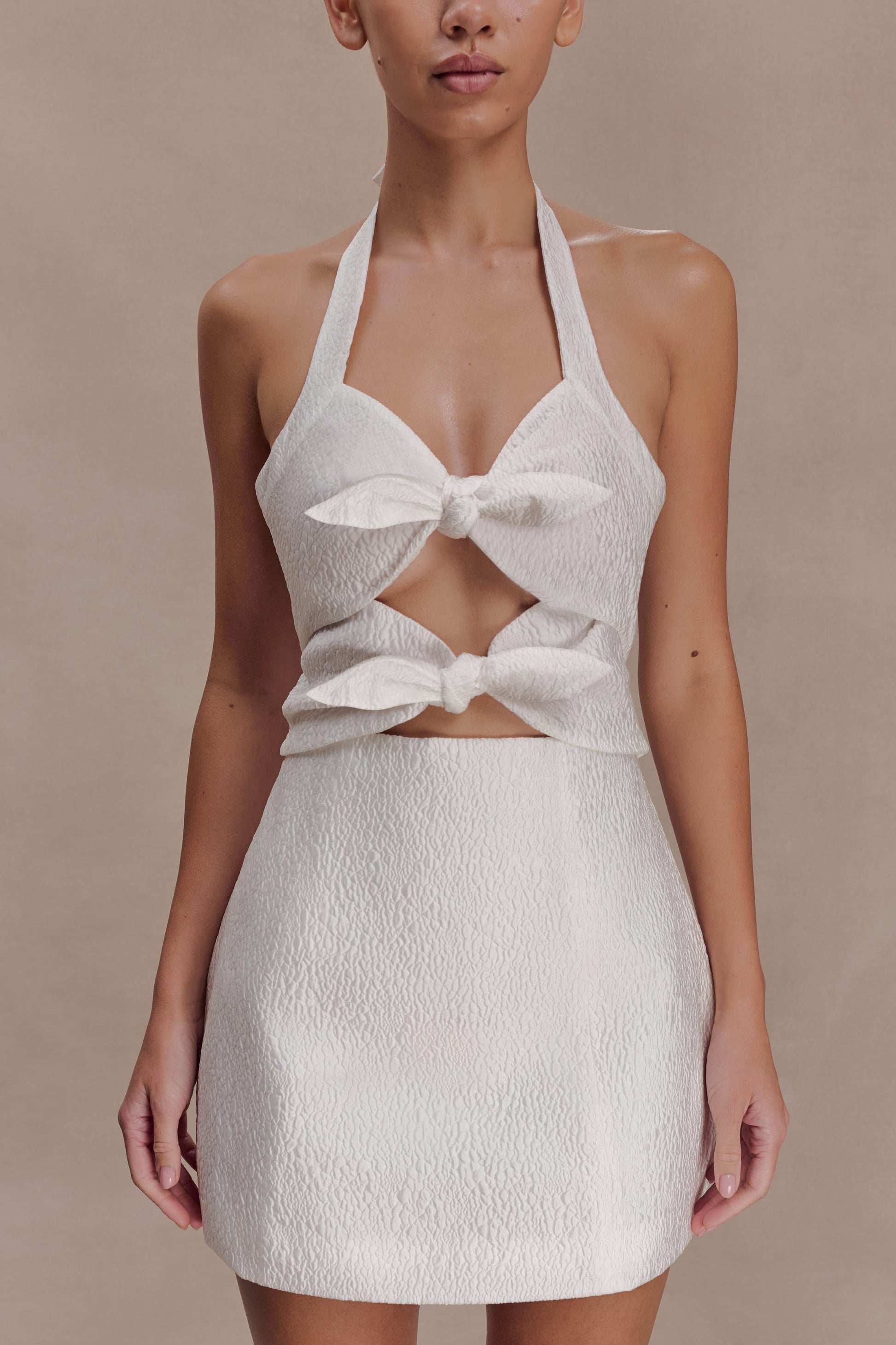 halter dress for graduation Berylove Women Chic Halter Graduation Dress A Line Little White Dress, White / US26W main image 1