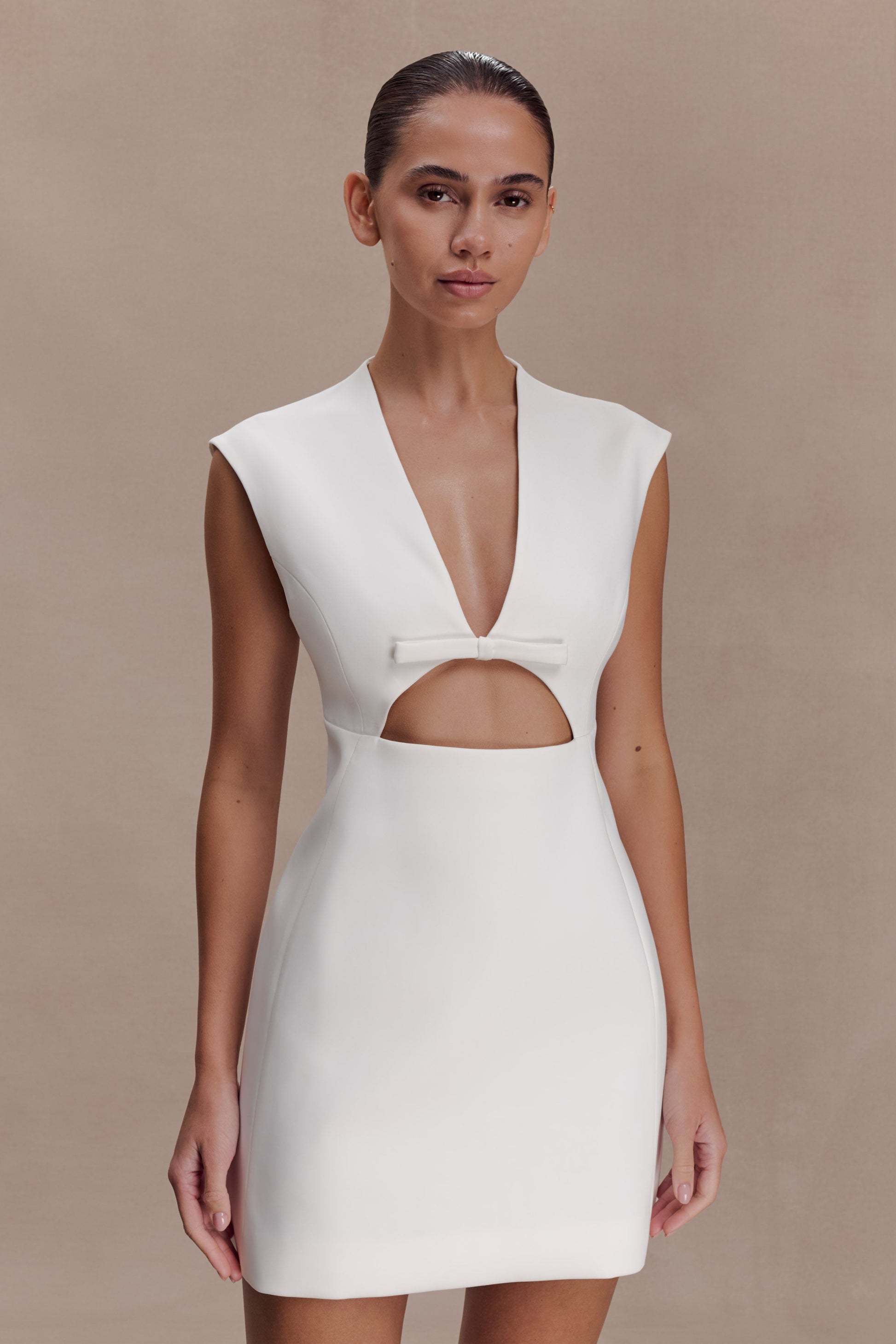 Victoria Cut Out Suiting Mini Dress / Ivory | MESHKI