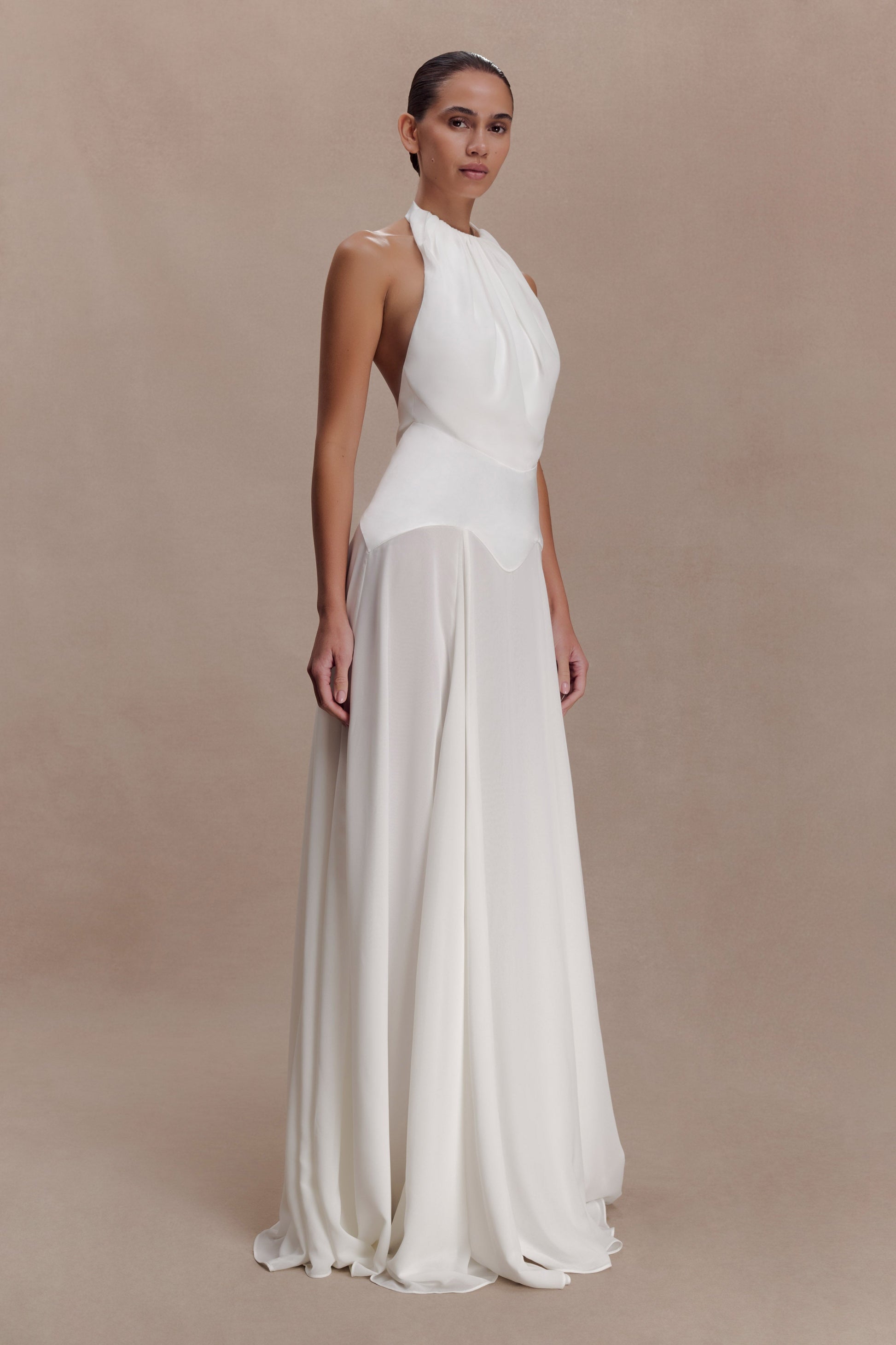 Susan Chiffon Halter Maxi Dress / Ivory | MESHKI