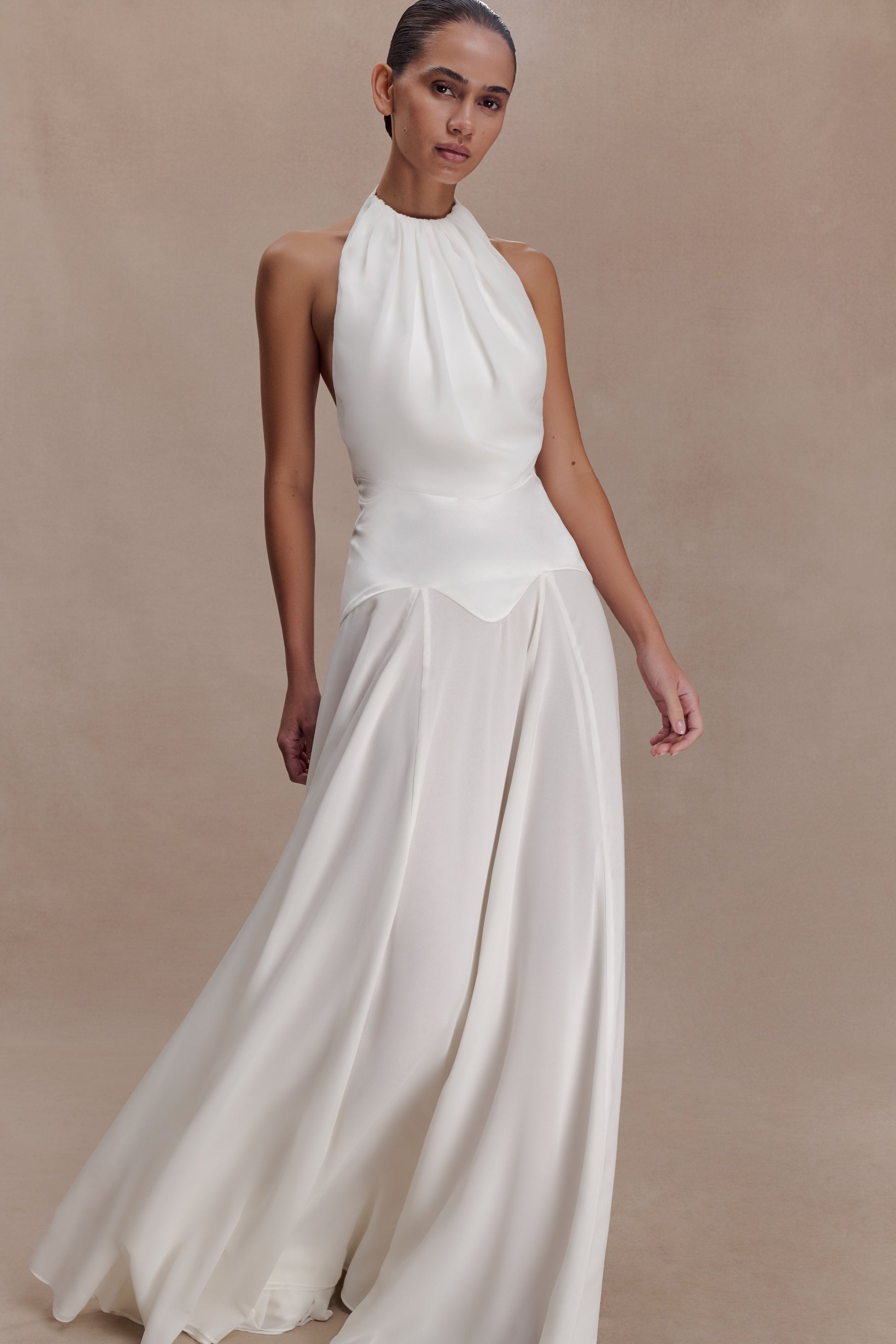 Susan Chiffon Halter Maxi Dress / Ivory | MESHKI
