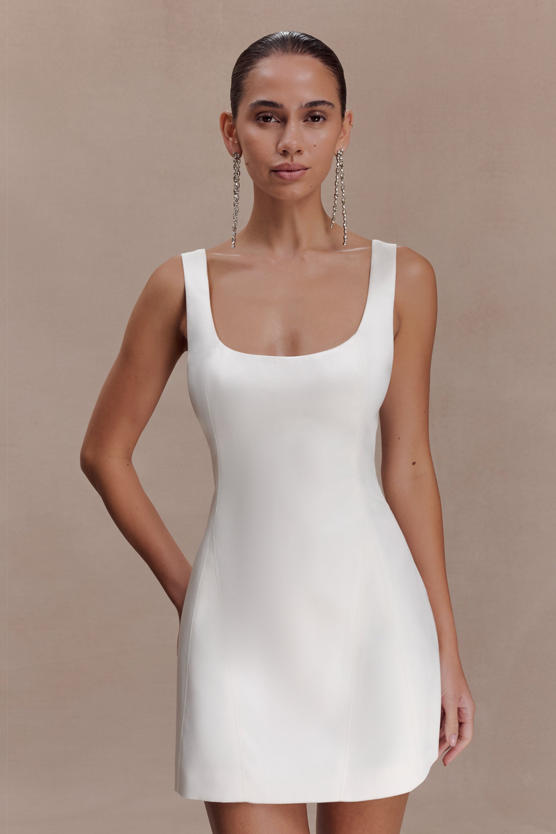Beth Satin Mini Dress / White | MESHKI