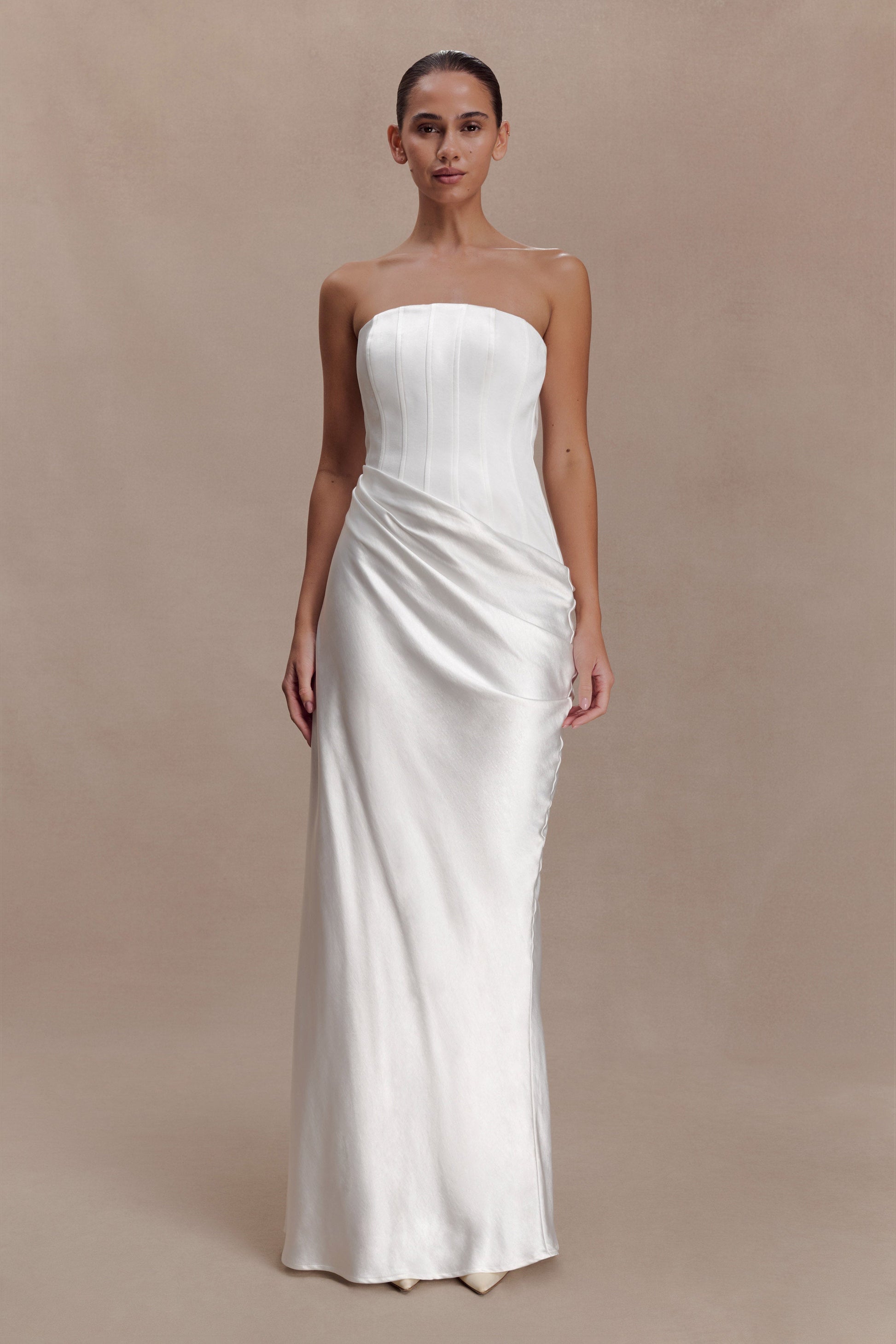 Grace Strapless Draped Waist Maxi Dress / Ivory | MESHKI | XXS Grace Strapless Draped Waist Maxi Dress / Ivory | MESHKI | XXS