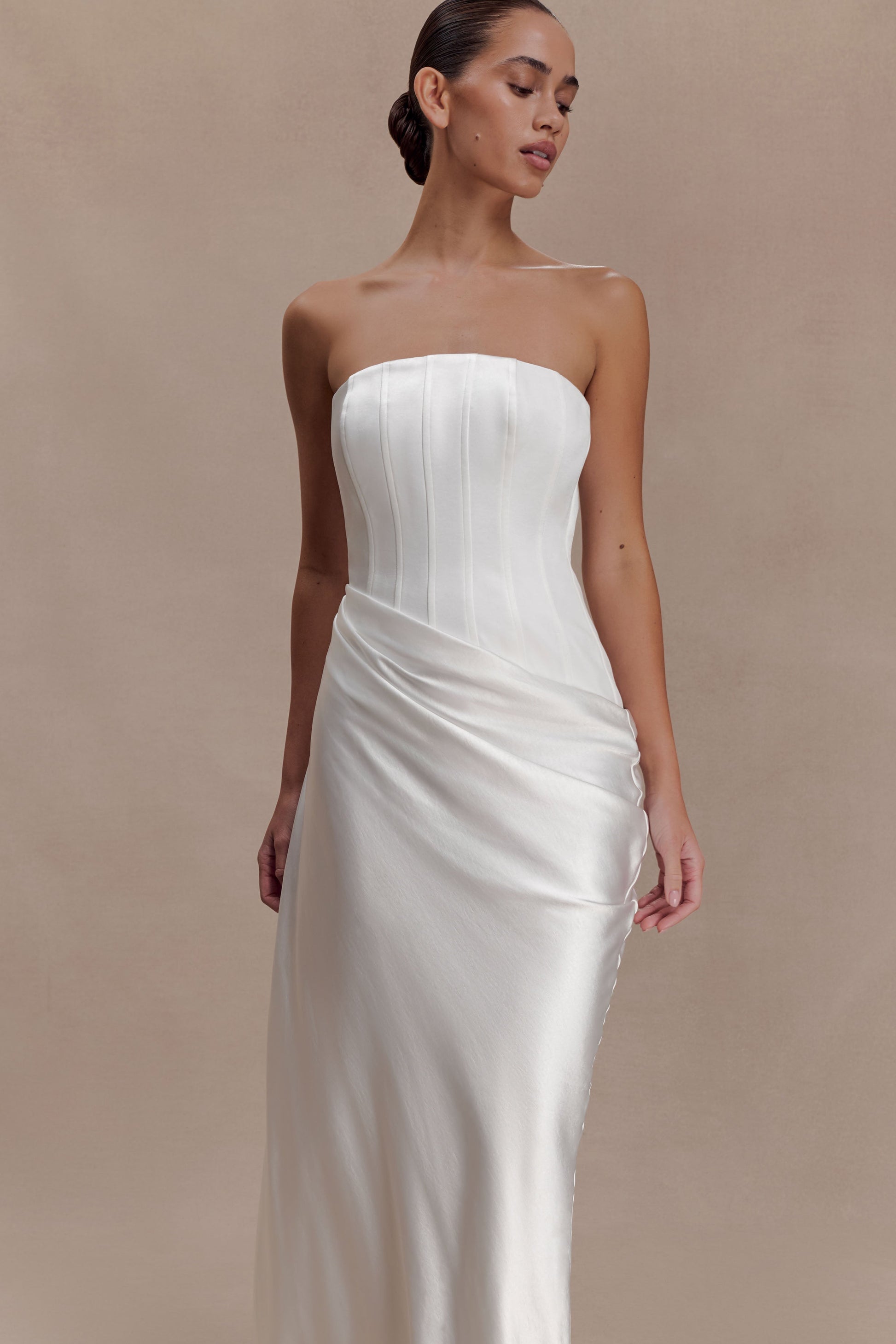 Grace Strapless Draped Waist Maxi Dress - Ivory #8