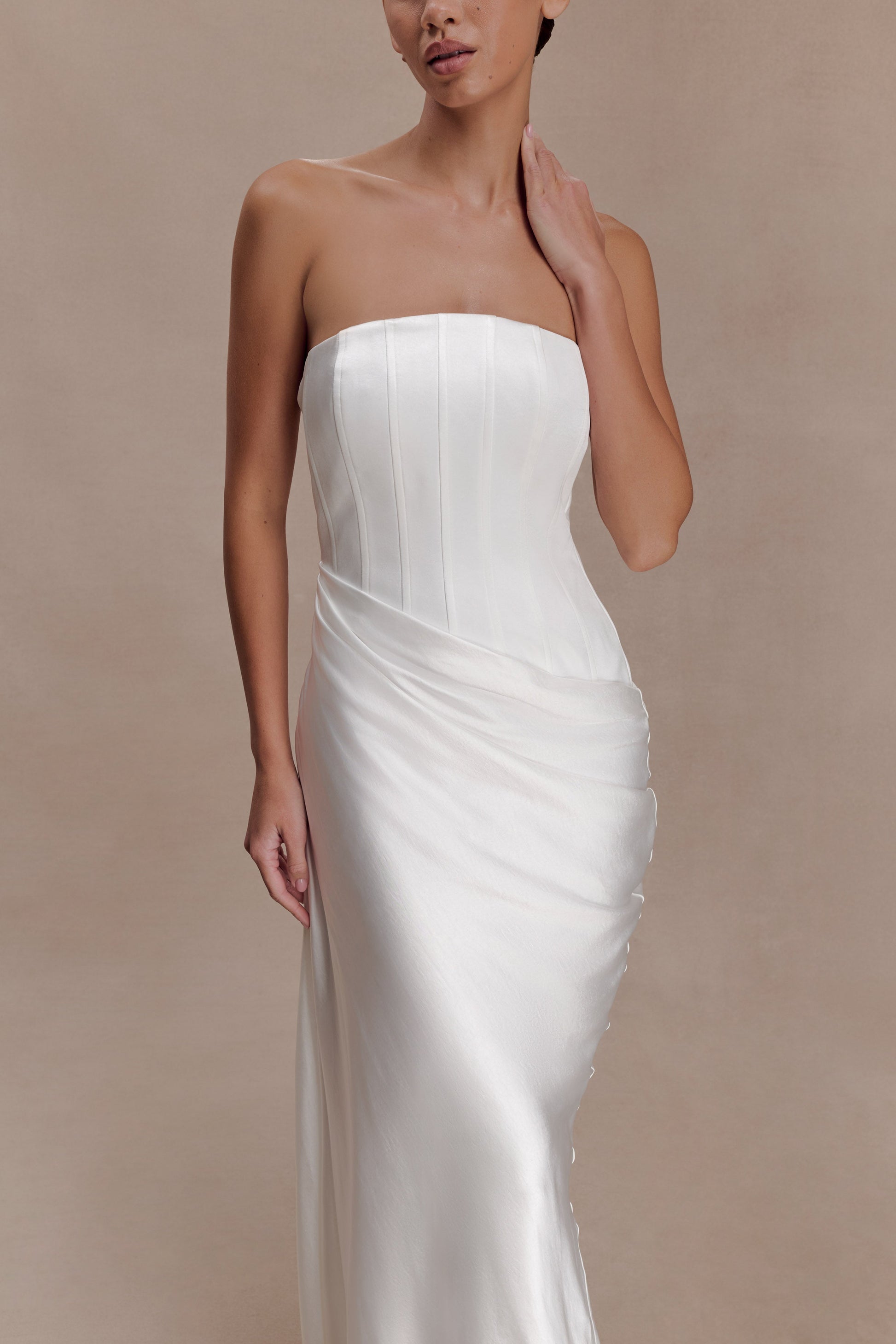 Grace Strapless Draped Waist Maxi Dress / Ivory | MESHKI | XXS Grace Strapless Draped Waist Maxi Dress / Ivory | MESHKI | XXS
