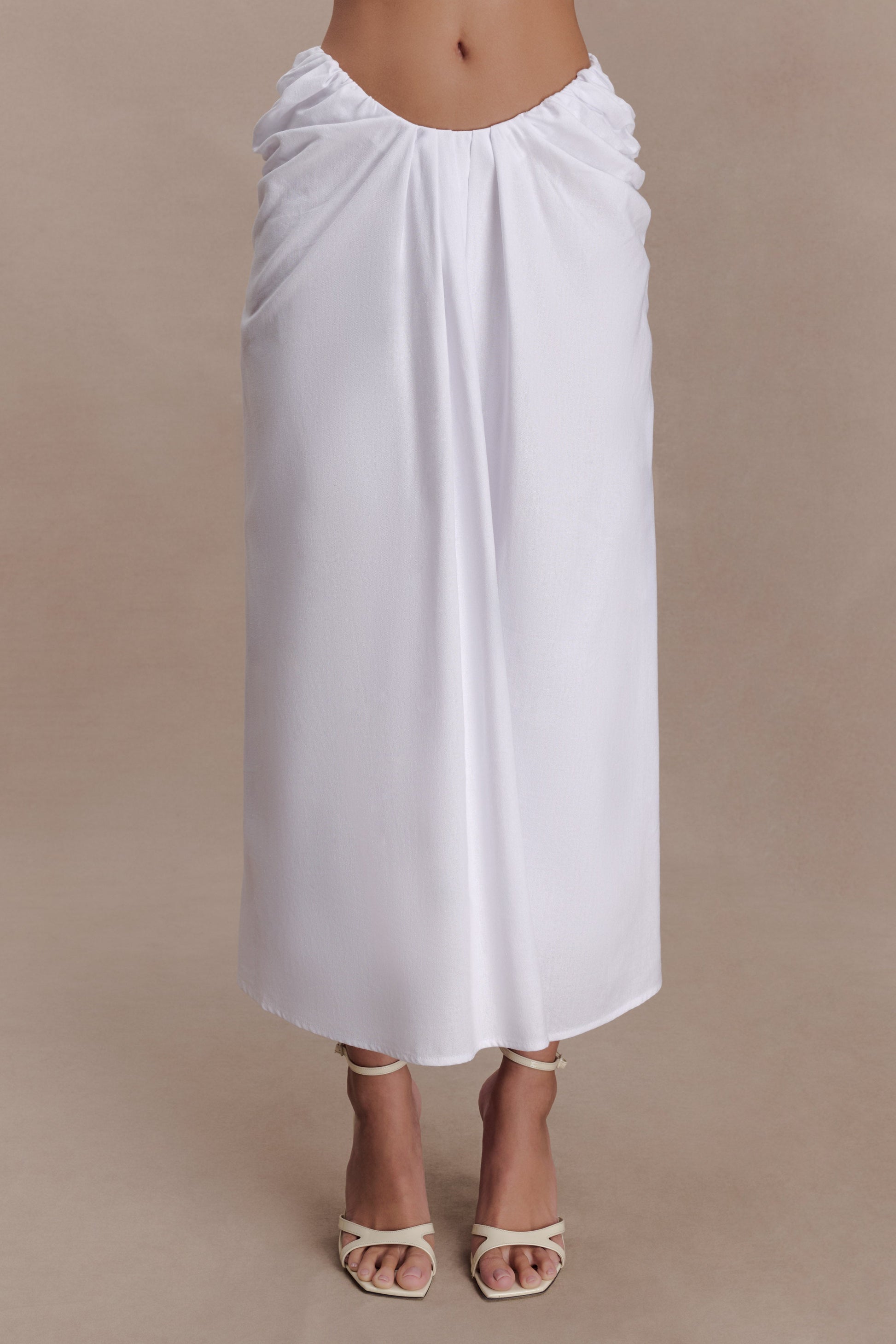 Talia Draped Linen Midi Skirt - White #7