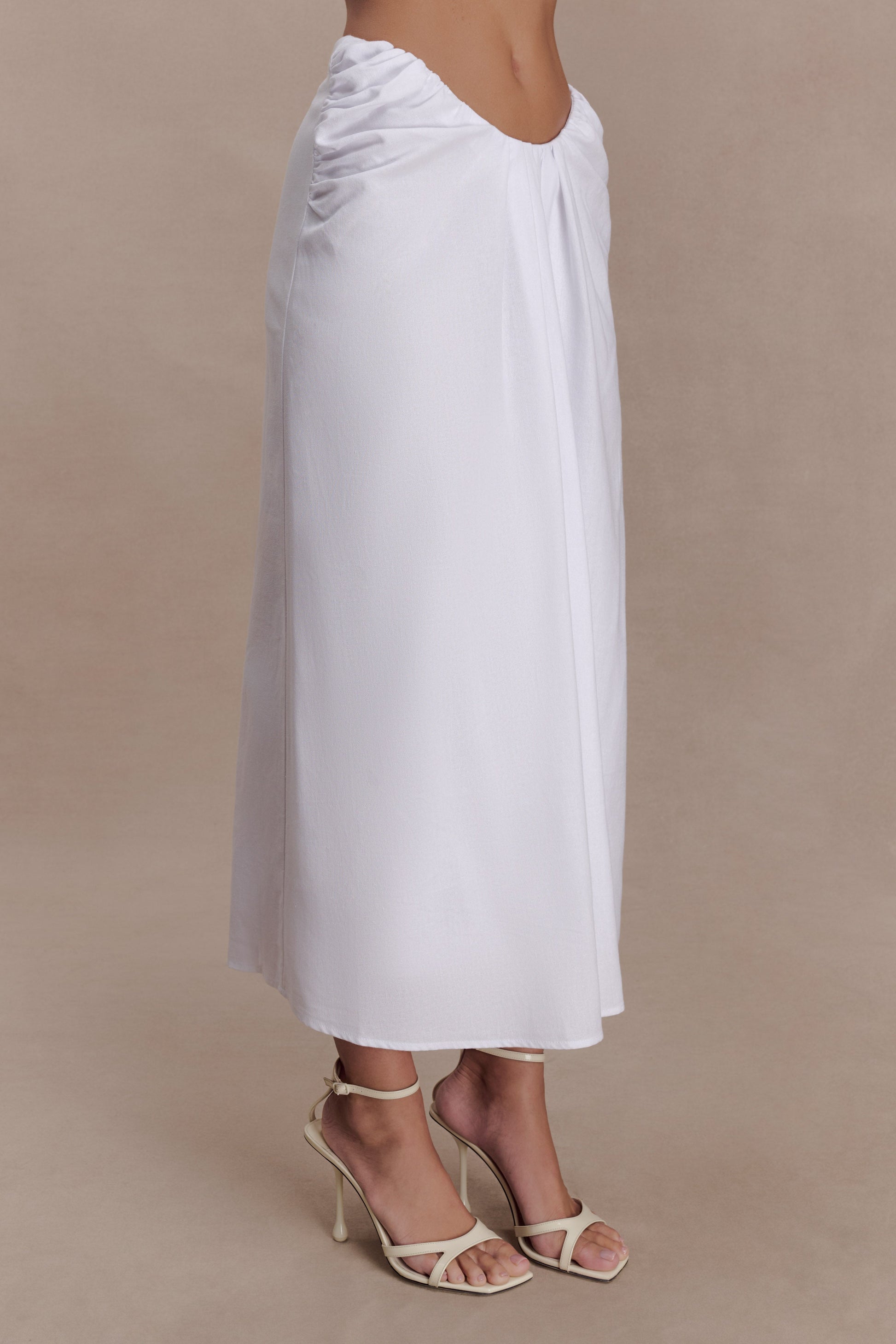Talia Draped Linen Midi Skirt - White #4