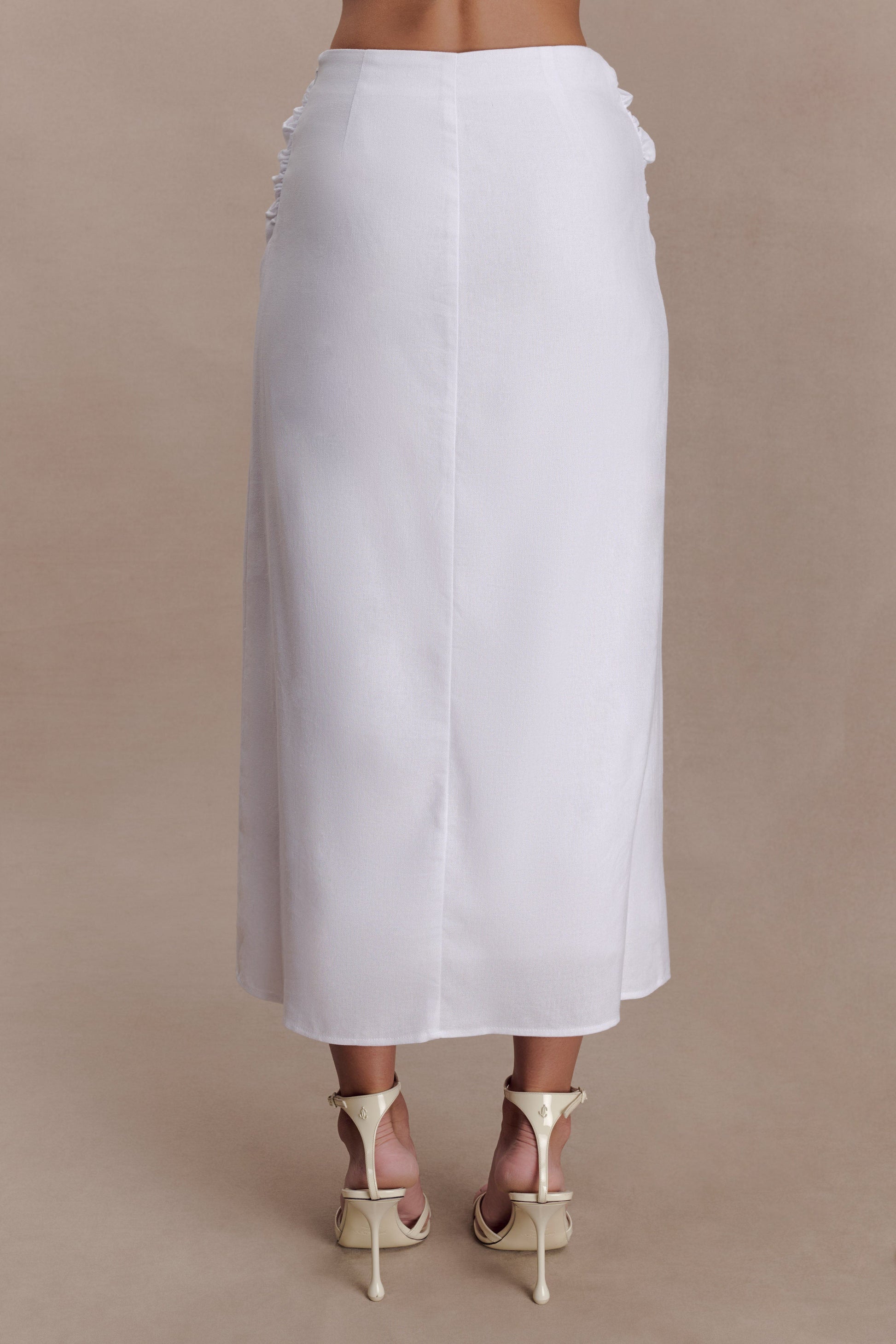 Talia Draped Linen Midi Skirt - White #5