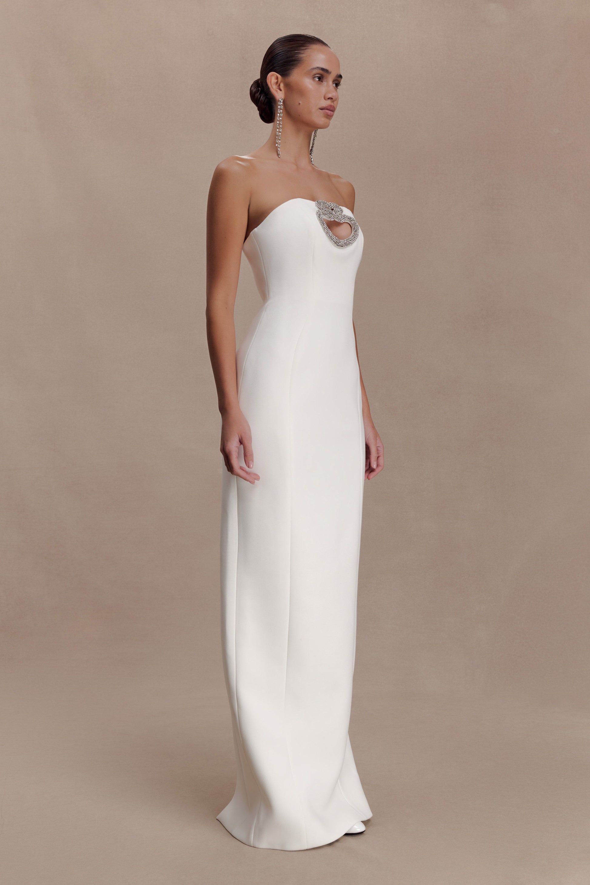 Hilda Embellished Strapless Maxi Dress / White | MESHKI