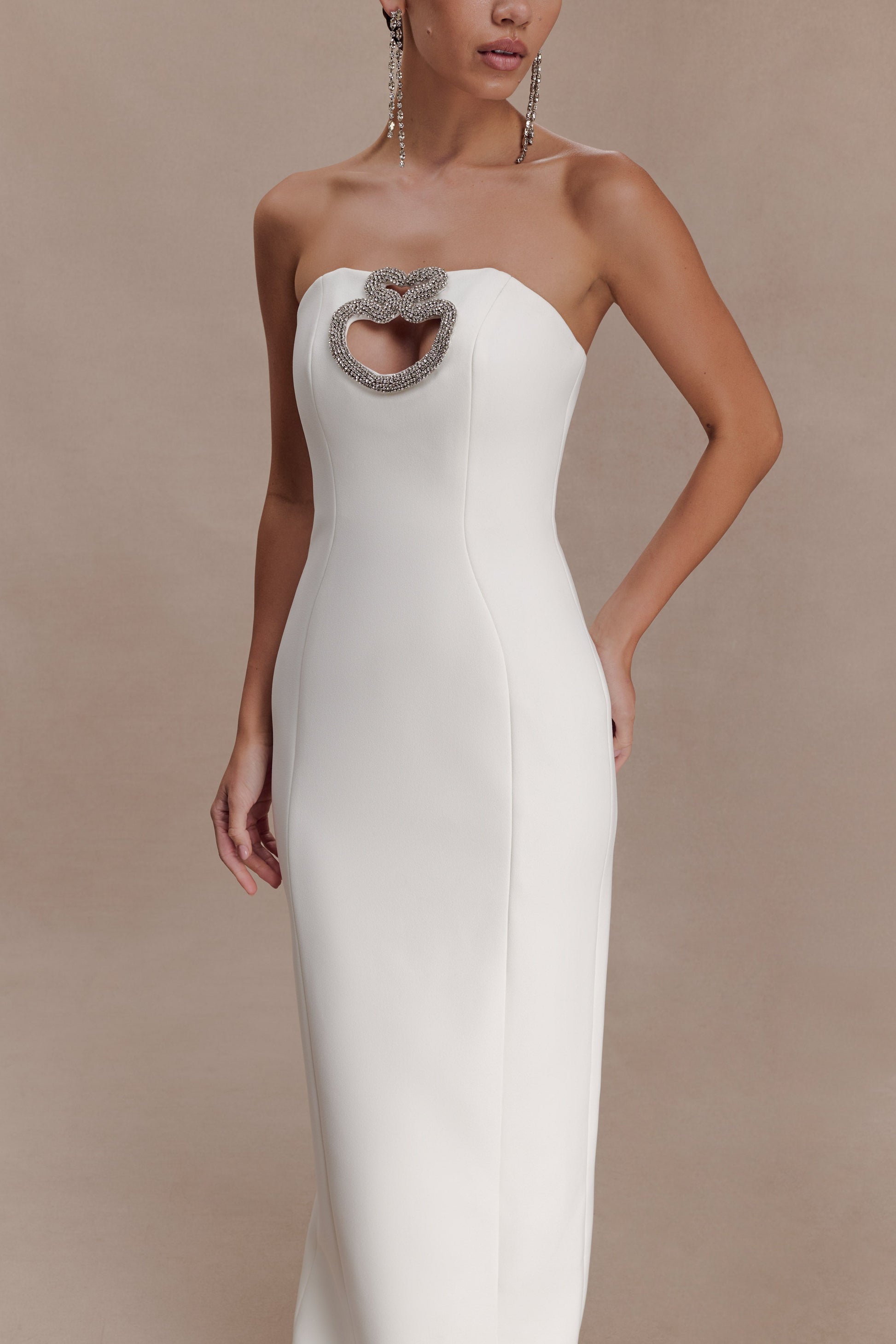 Hilda Embellished Strapless Maxi Dress - White | MESHKI US Hilda Embellished Strapless Maxi Dress - White | MESHKI US