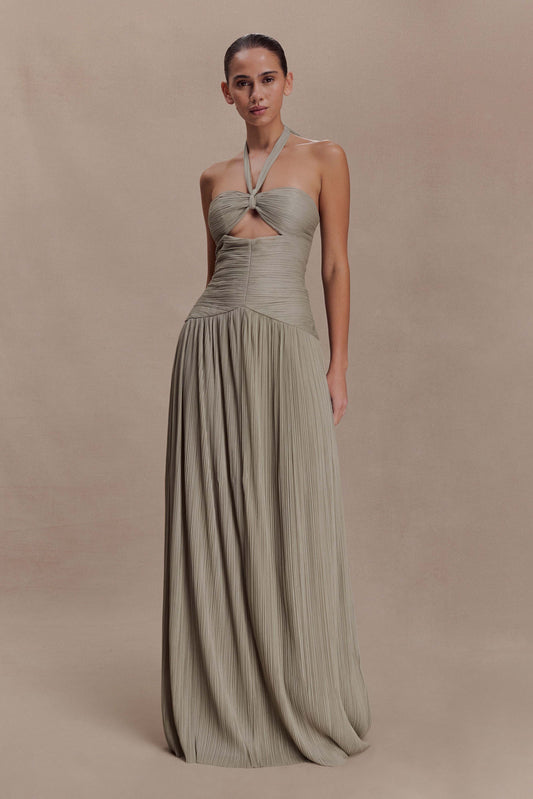 Juliette Pleated Chiffon Maxi Dress - Silver