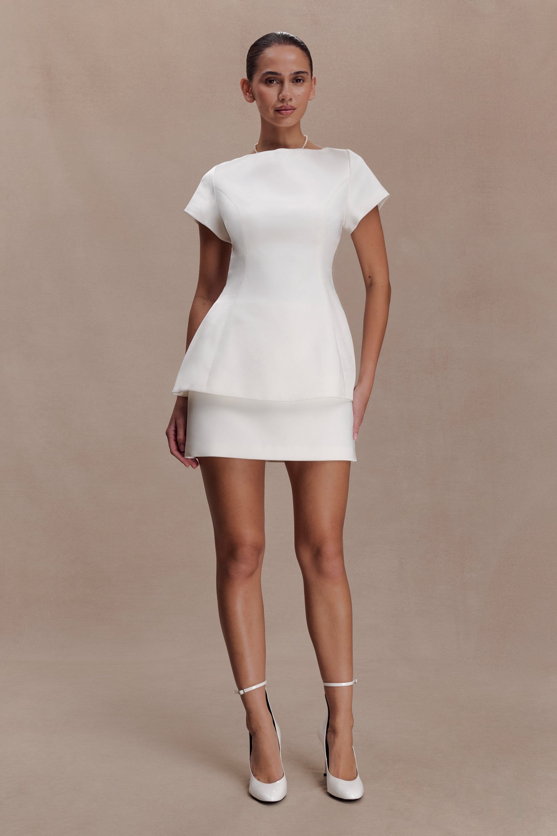 Adeline Short Sleeve Satin Top - White Adeline Short Sleeve Satin Top - White