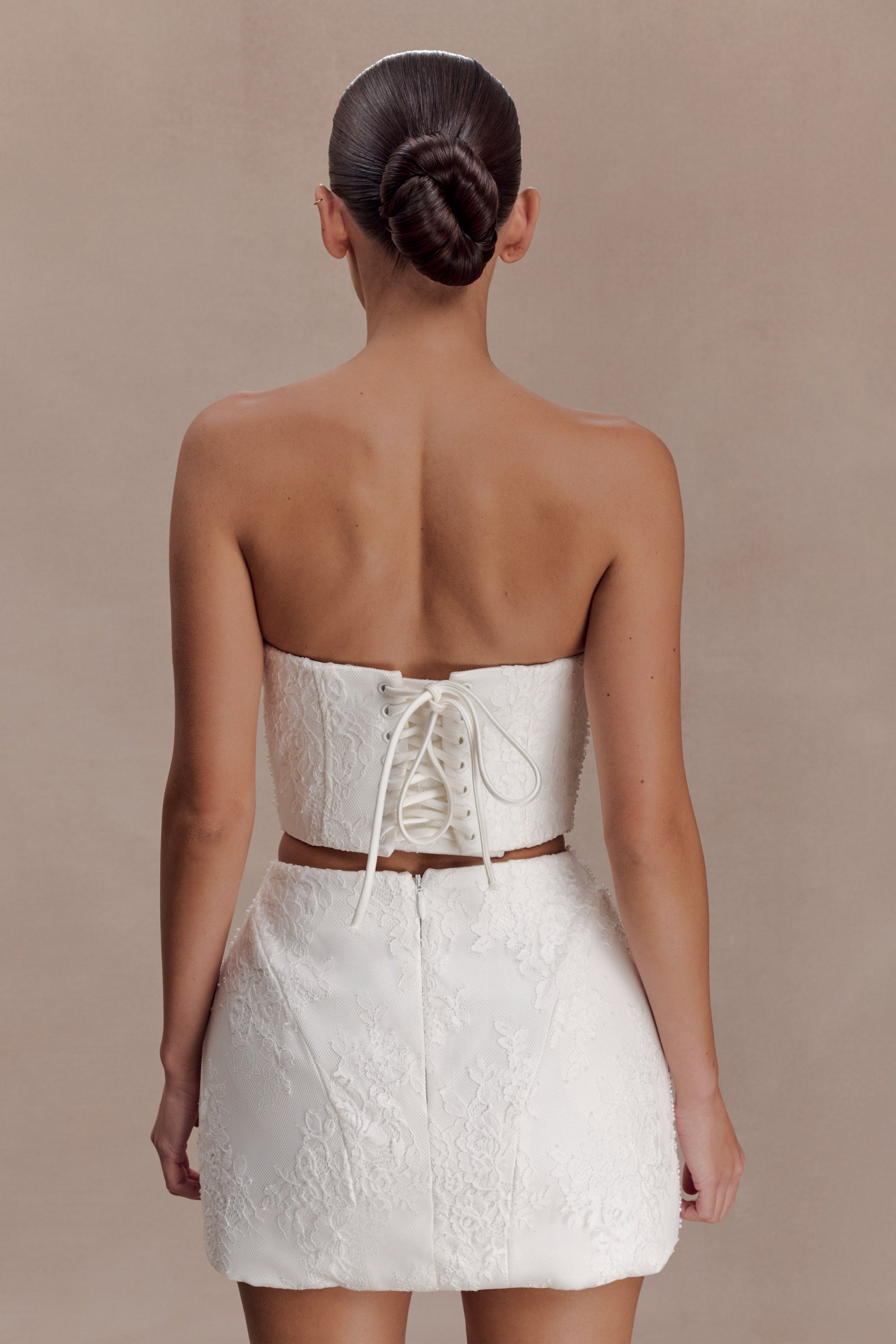 Camille Beaded Satin And Lace Corset Top - Ivory #2