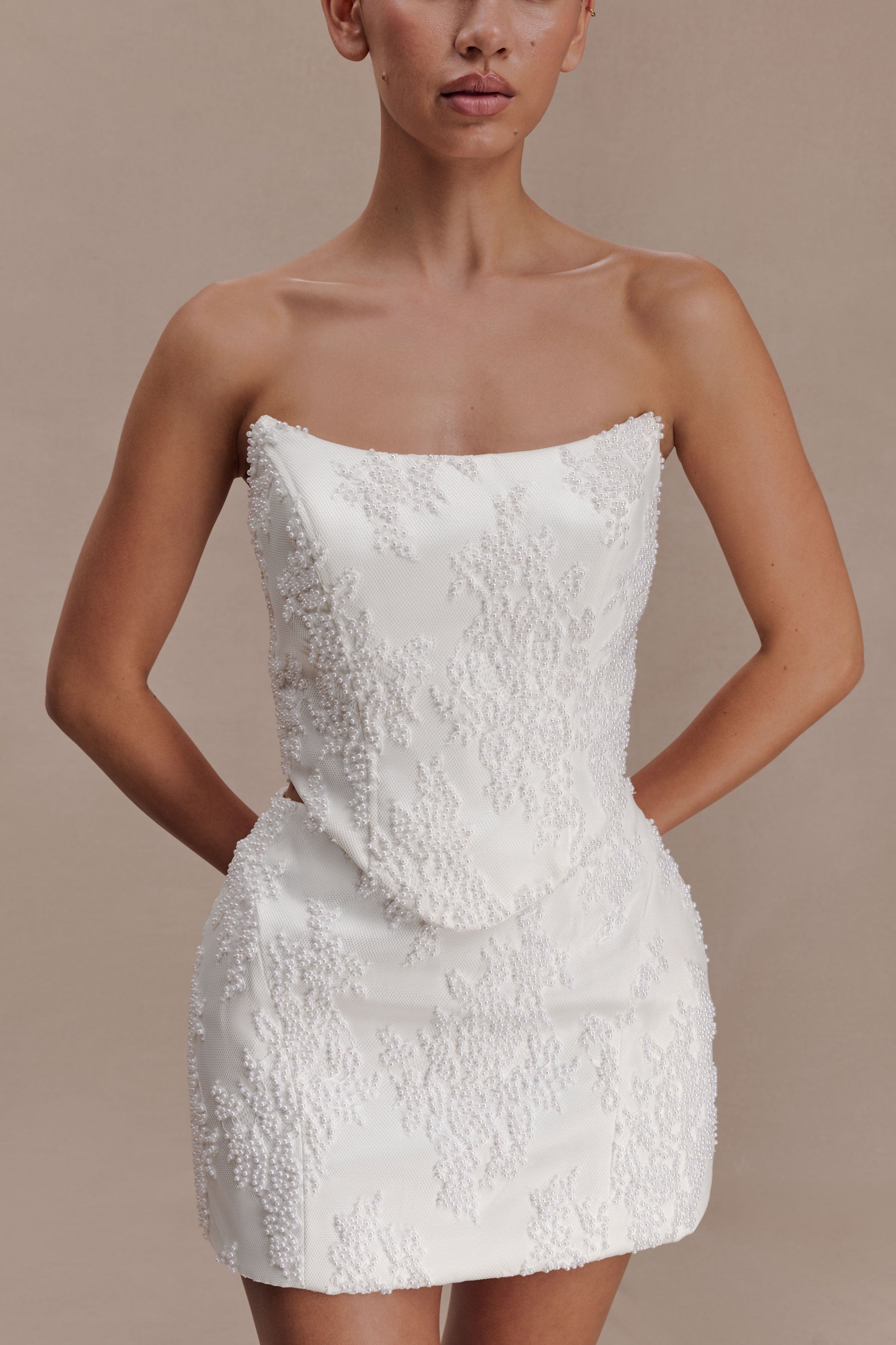 Camille Beaded Satin And Lace Corset Top - Ivory #3