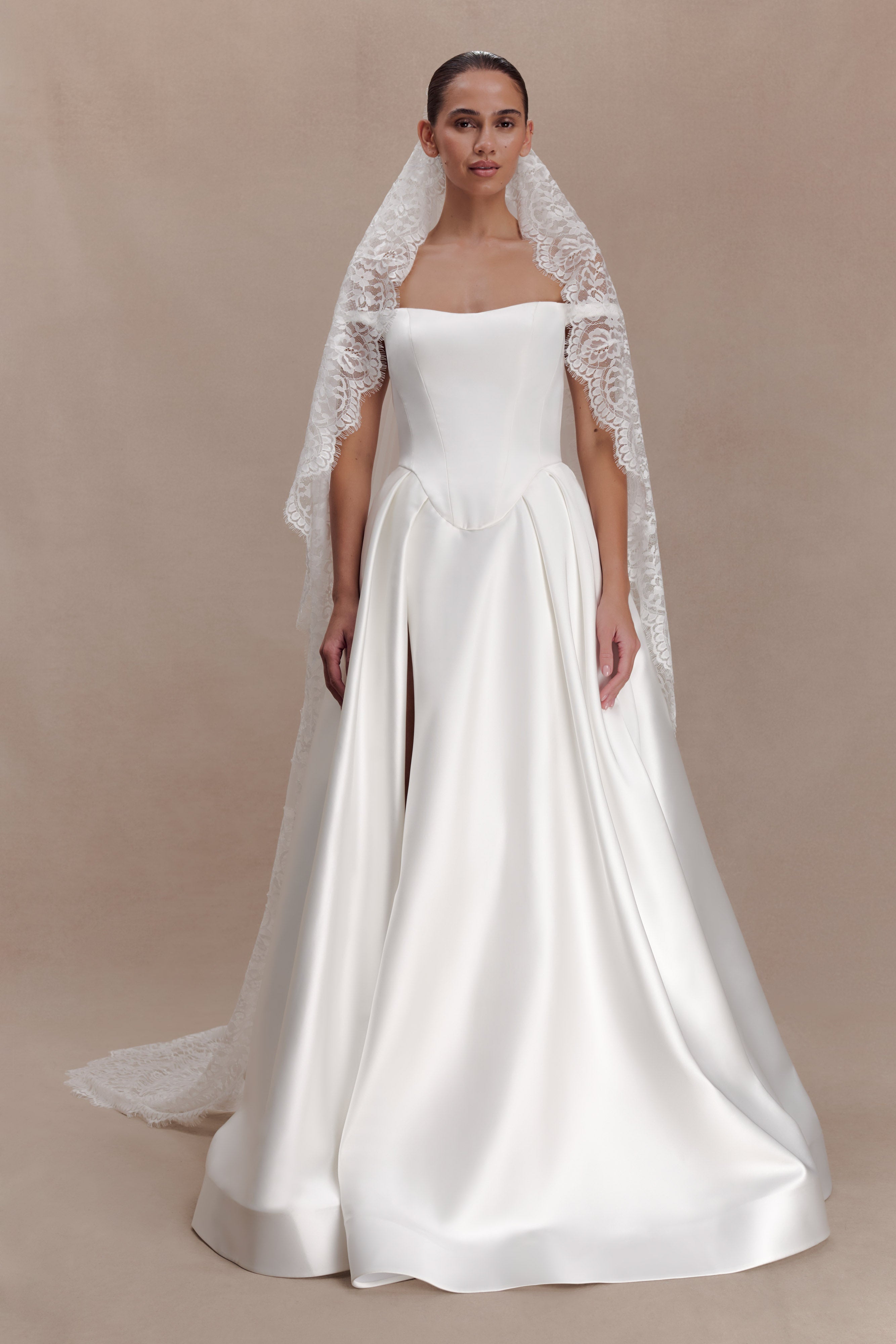 Cassia Lace Trim Veil - White | MESHKI US