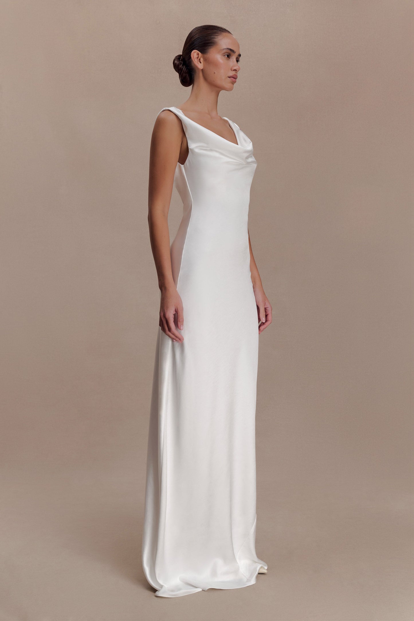 Ashley Cowl Neck Lace And Satin Maxi Dress - Ivory