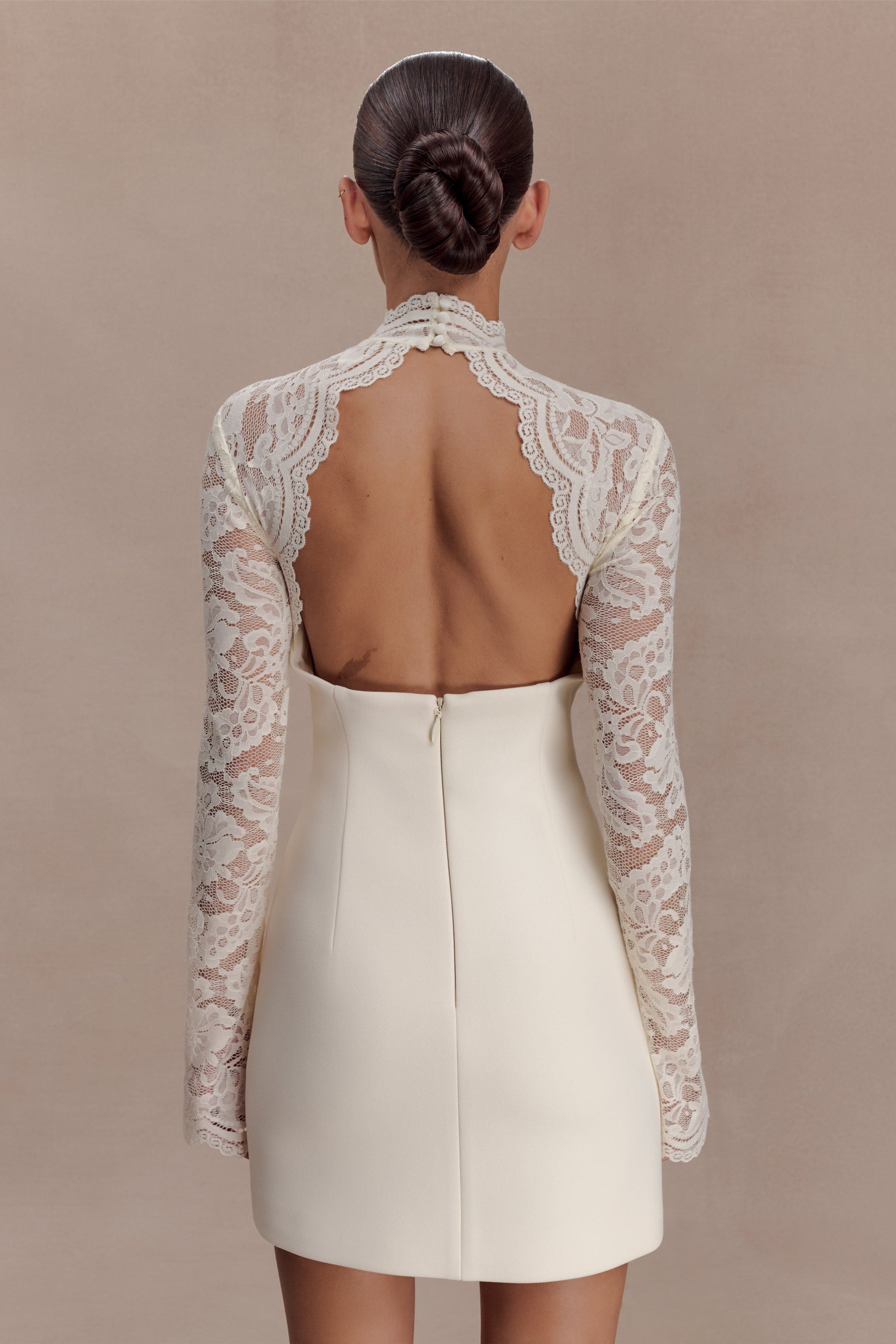 Aurelie Long Sleeve Lace Mini Dress / Ivory | MESHKI