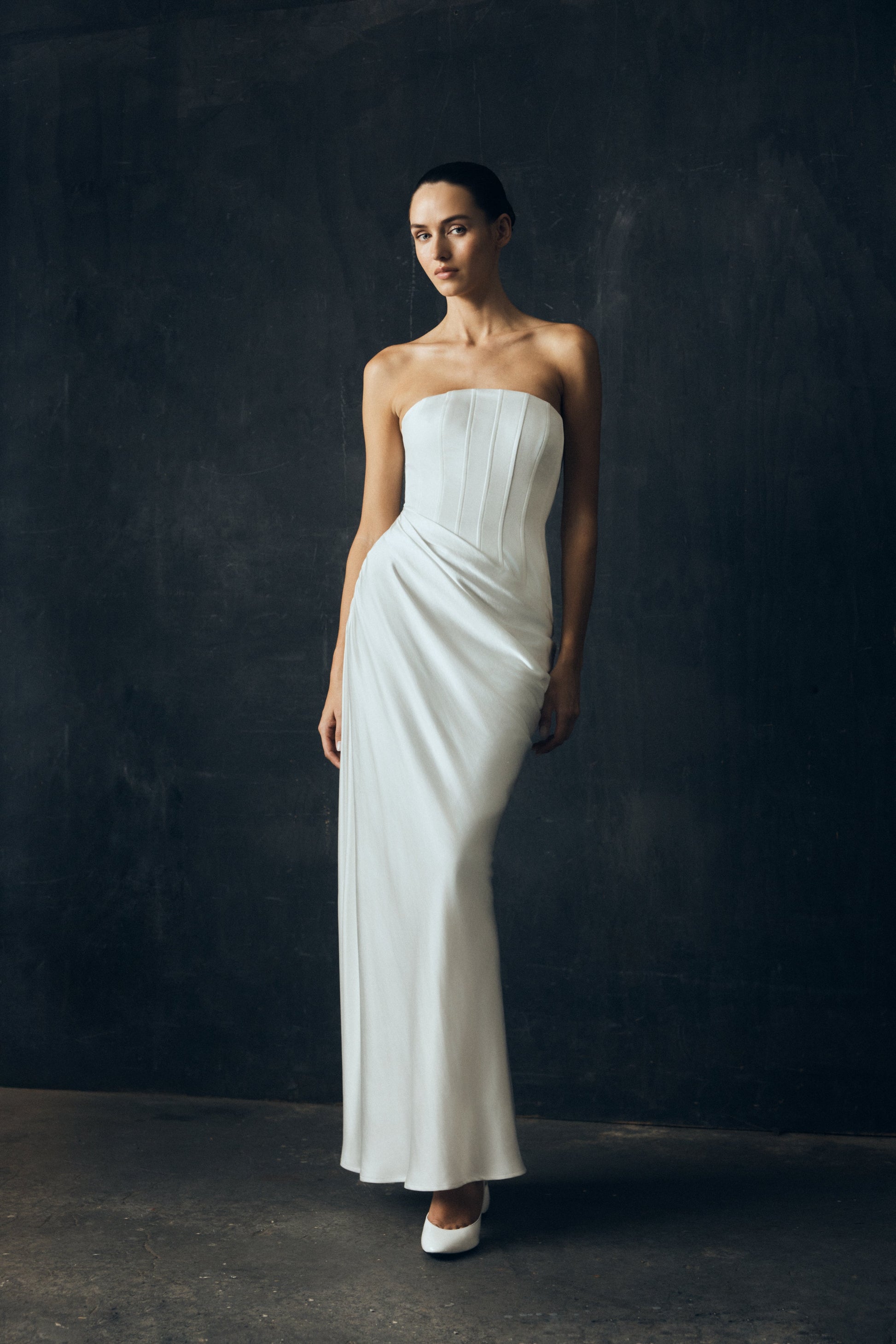 Grace Strapless Draped Waist Maxi Dress / Ivory | MESHKI