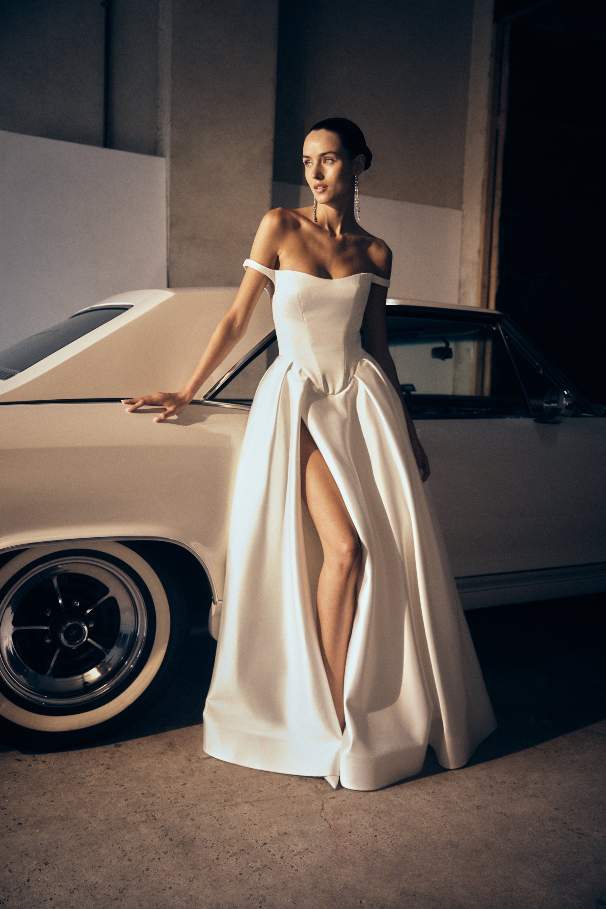 Willow Off Shoulder Satin Maxi Gown - White Willow Off Shoulder Satin Maxi Gown - White