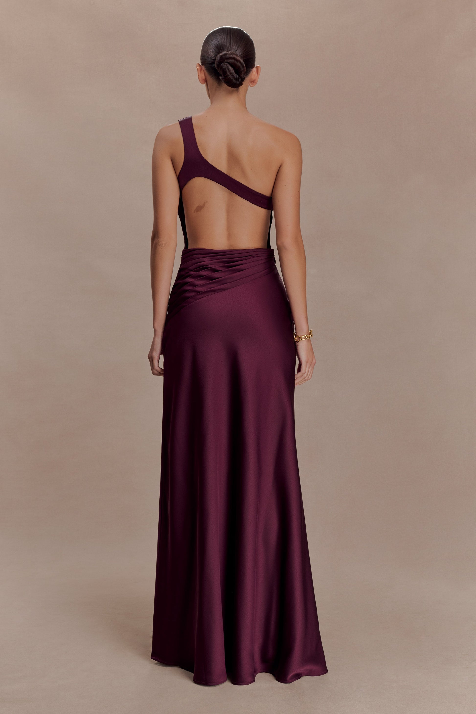 Lyla Asymmetrical Satin Maxi Dress - Plum | MESHKI US Lyla Asymmetrical Satin Maxi Dress - Plum | MESHKI US