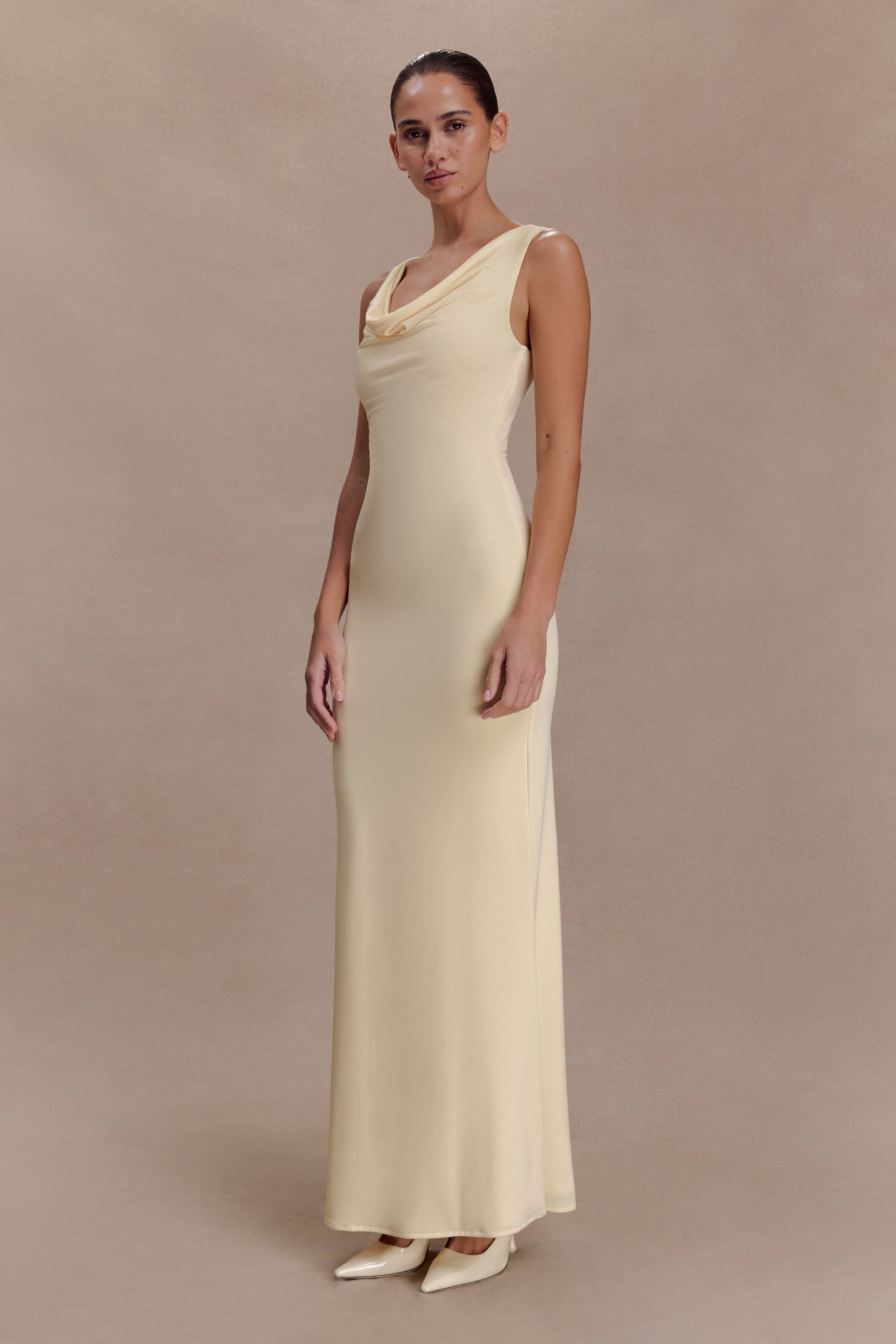 Marta Slinky Cowl Maxi Dress - Lemon | MESHKI US Marta Slinky Cowl Maxi Dress - Lemon | MESHKI US