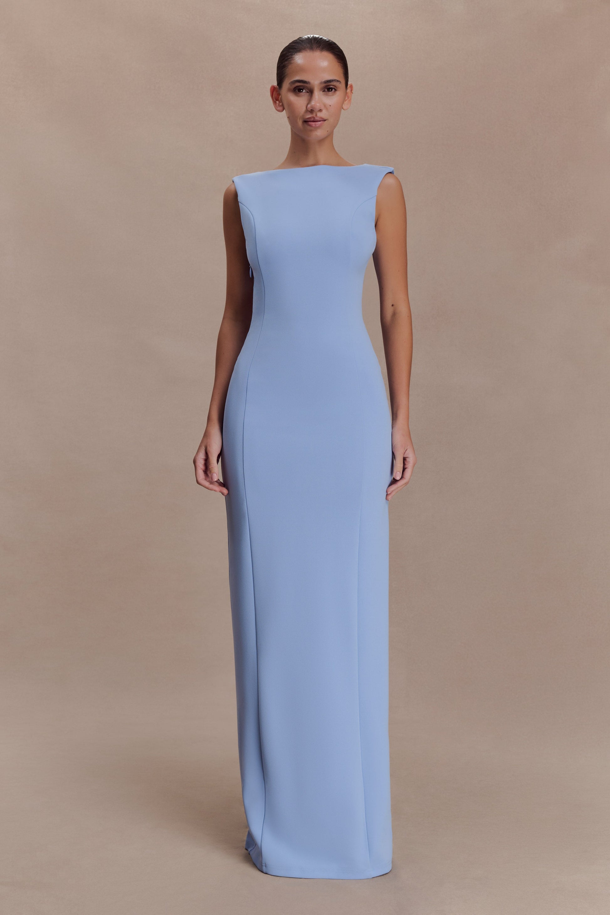 Galilea Crepe Draped Maxi Dress / Cornflower Blue | MESHKI