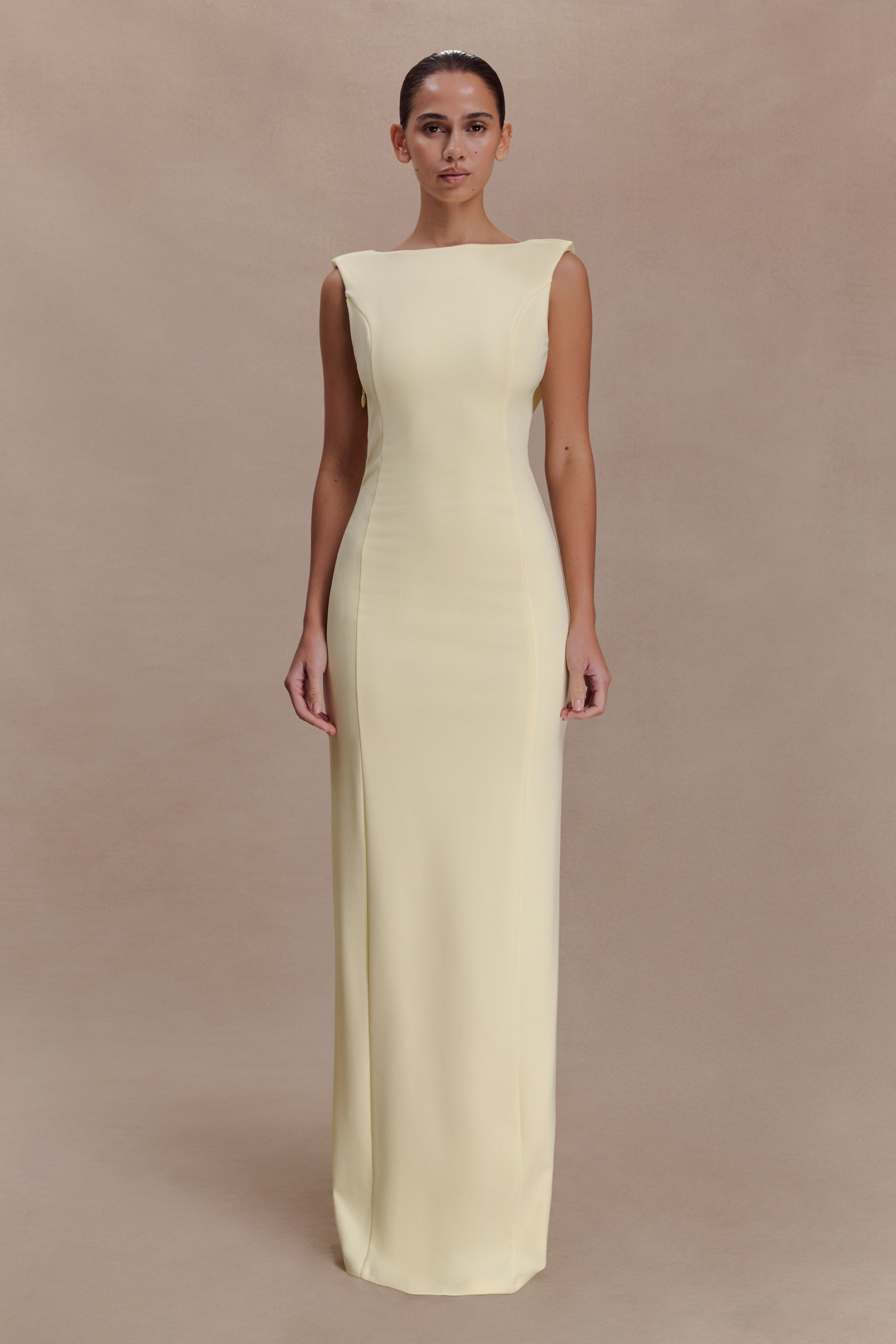 Galilea Crepe Draped Maxi Dress - Lemon | MESHKI US