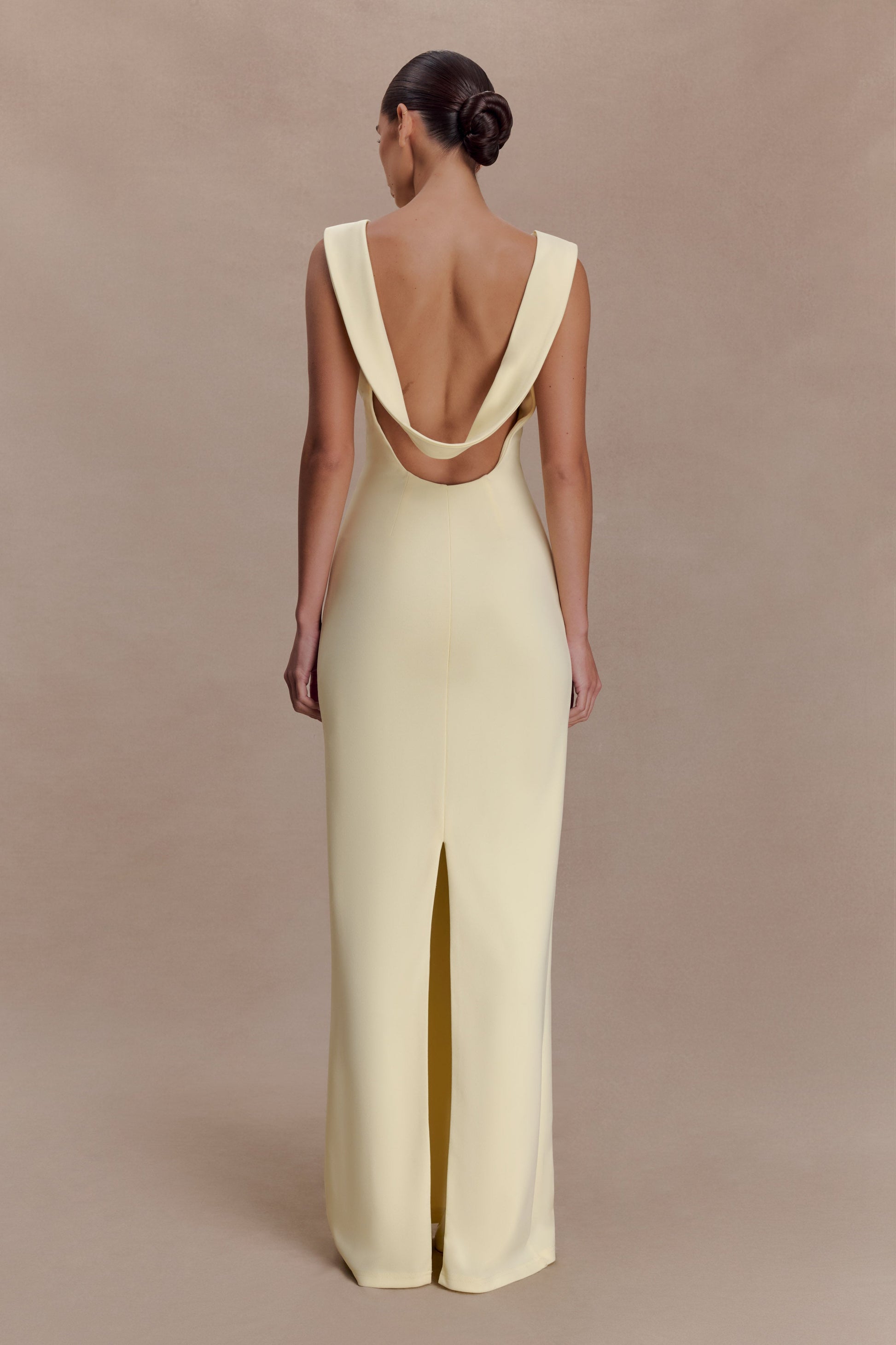 Galilea Crepe Draped Maxi Dress - Lemon | MESHKI US Galilea Crepe Draped Maxi Dress - Lemon | MESHKI US