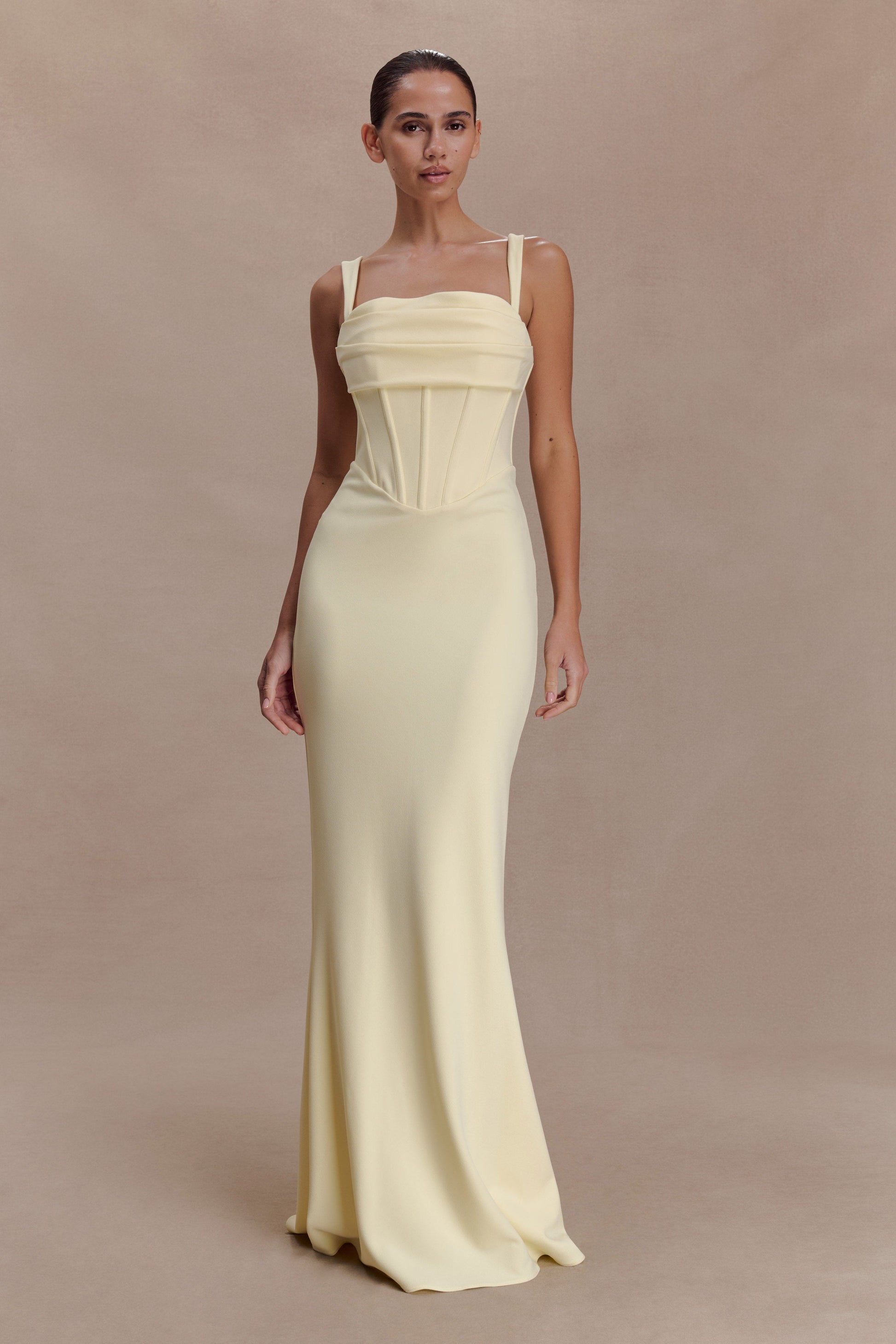 Luella Crepe Corset Maxi Dress / Lemon | MESHKI