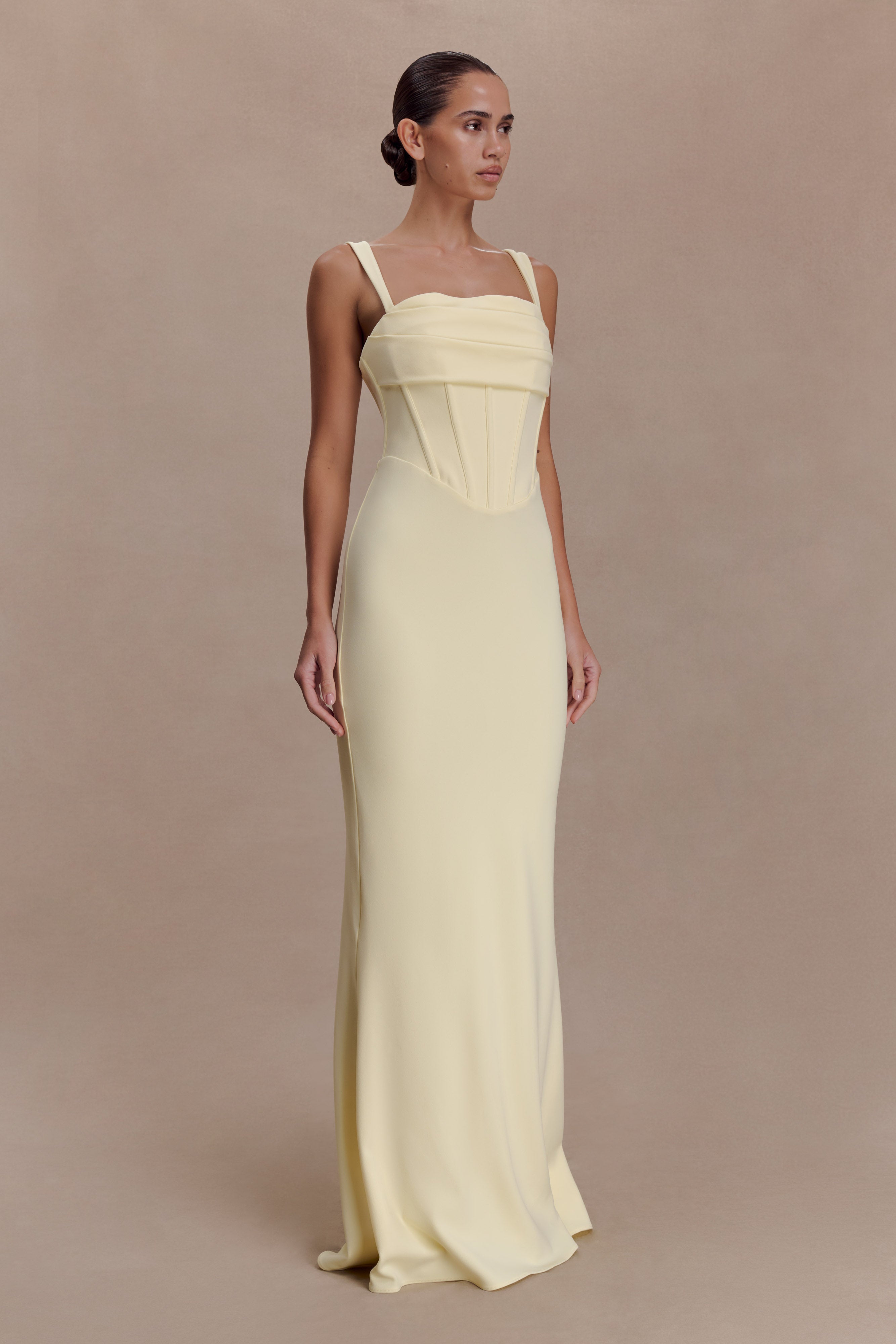 Luella Crepe Corset Maxi Dress - Lemon | MESHKI US