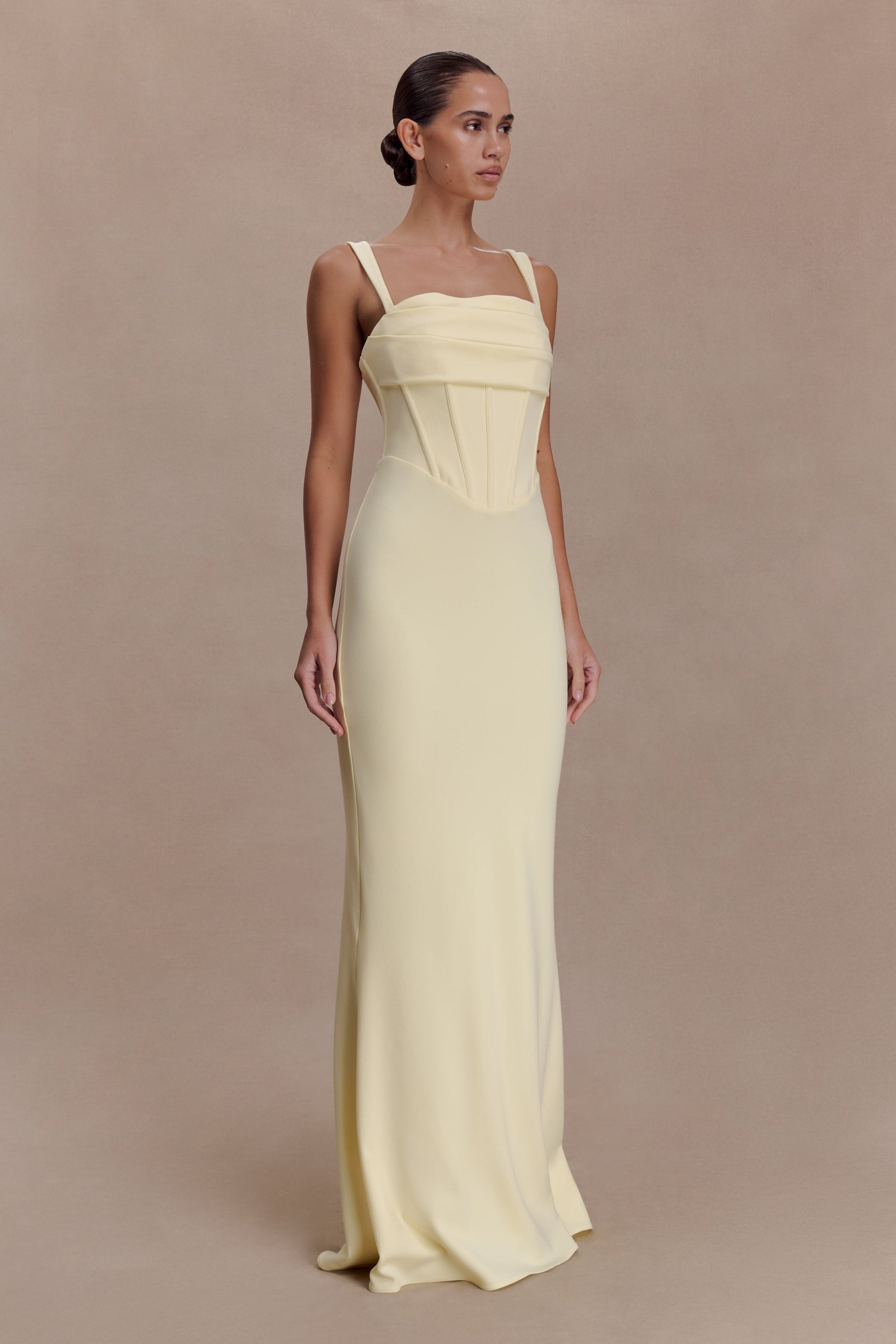 Luella Crepe Corset Maxi Dress / Lemon | MESHKI