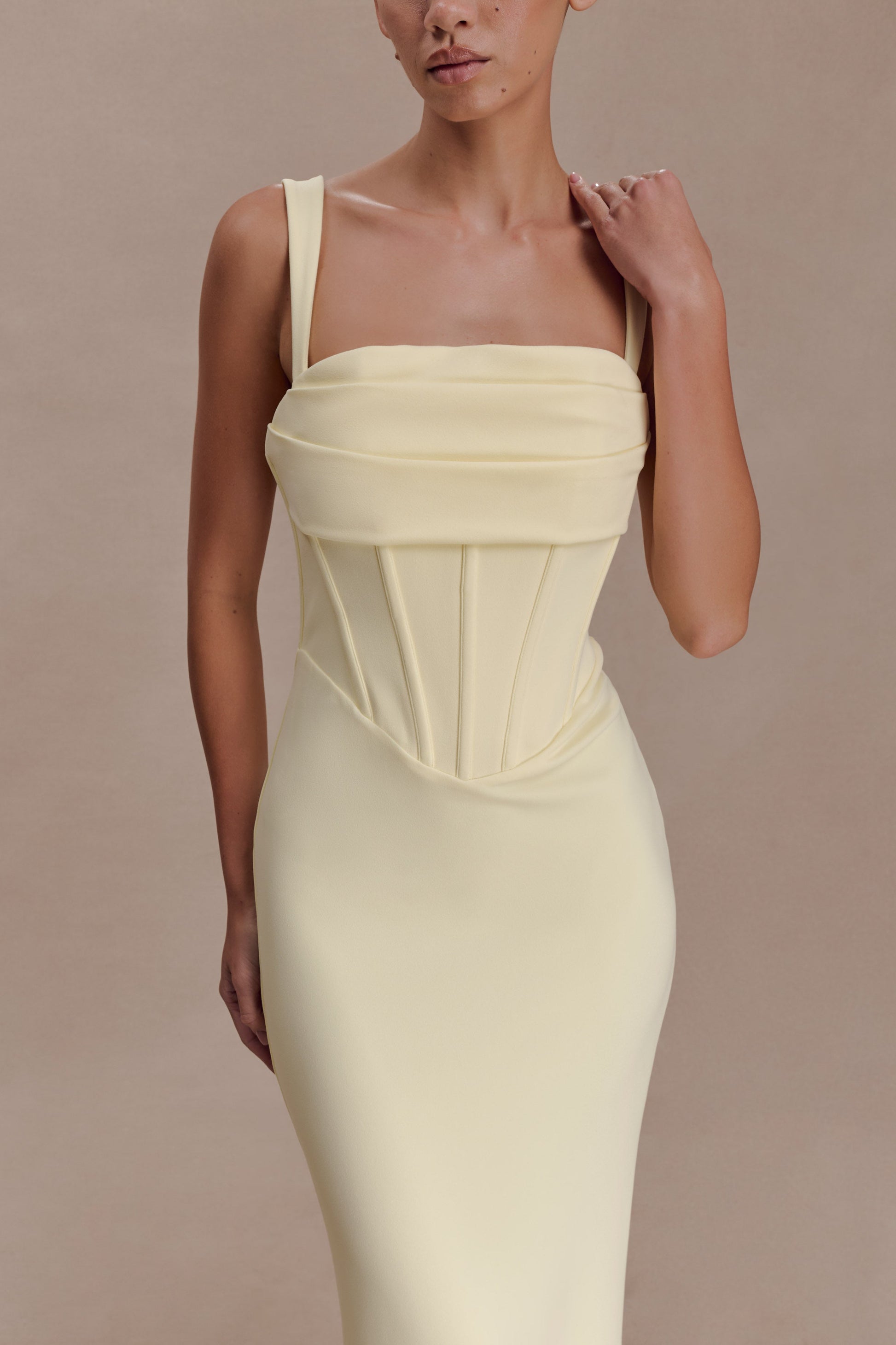 Luella Crepe Corset Maxi Dress - Lemon | MESHKI US Luella Crepe Corset Maxi Dress - Lemon | MESHKI US