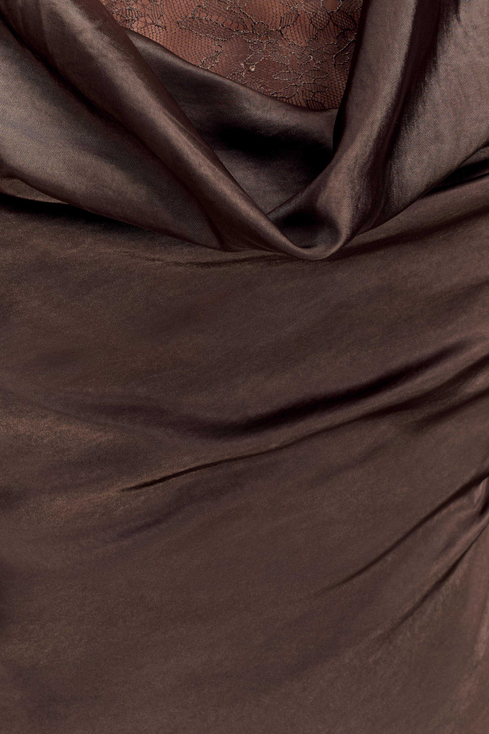 Eliza Long Sleeve Cowl Lace And Satin Maxi Dress - Mocha #7