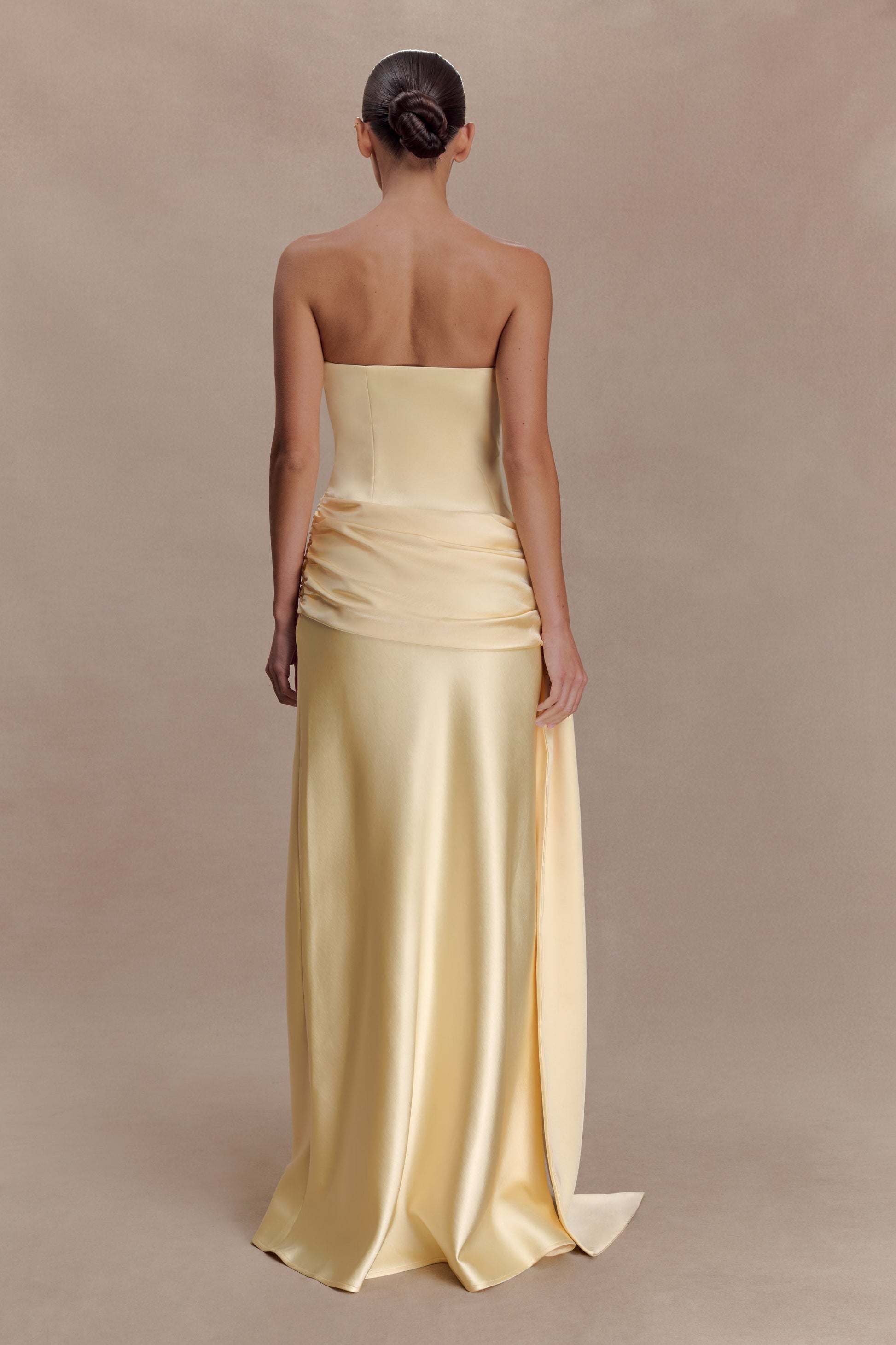 Sarah Strapless Maxi Dress With Waist Tie - Lemon #2
