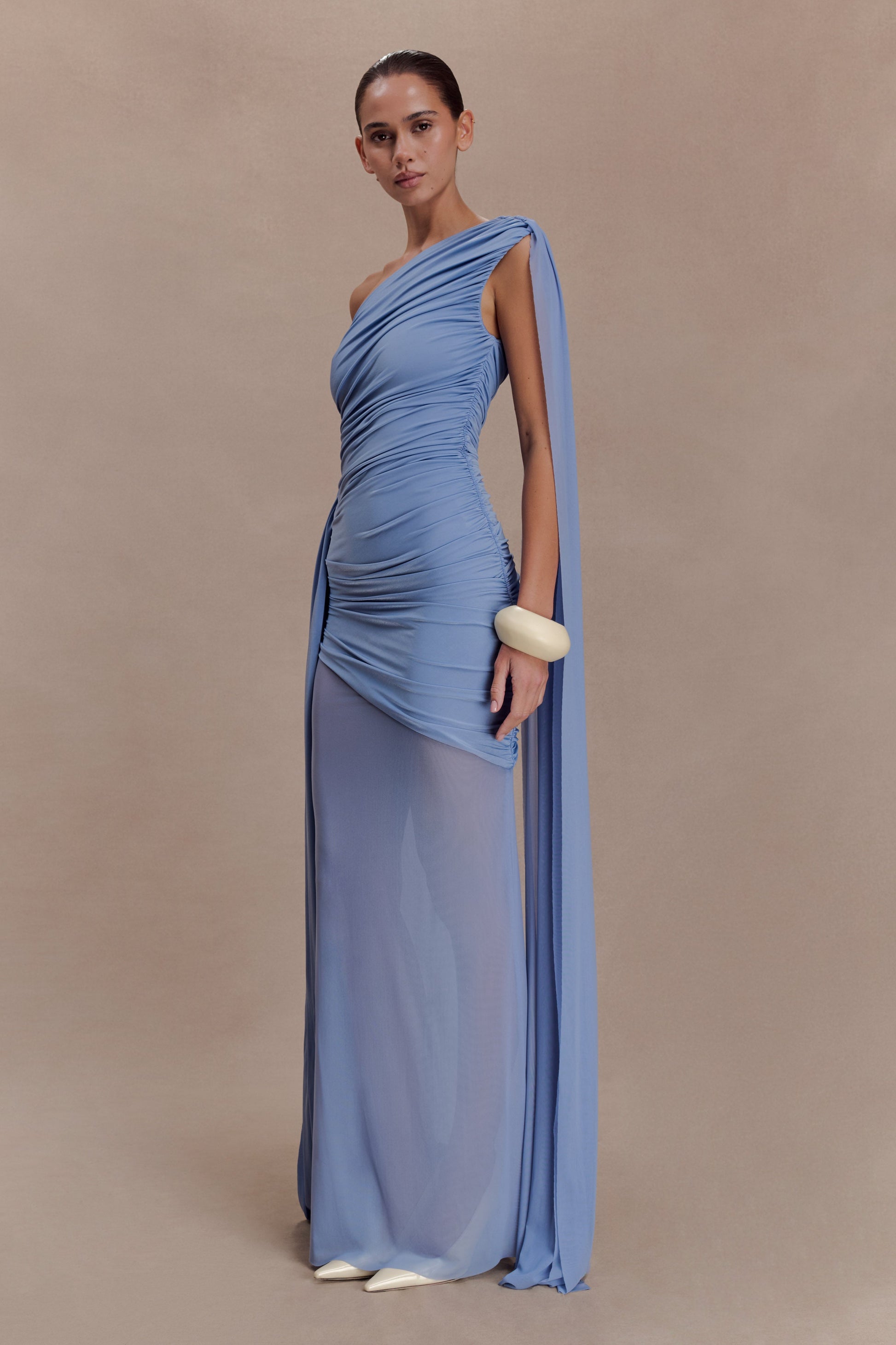Asher Slinky One Shoulder Maxi Dress / Cornflower Blue | MESHKI