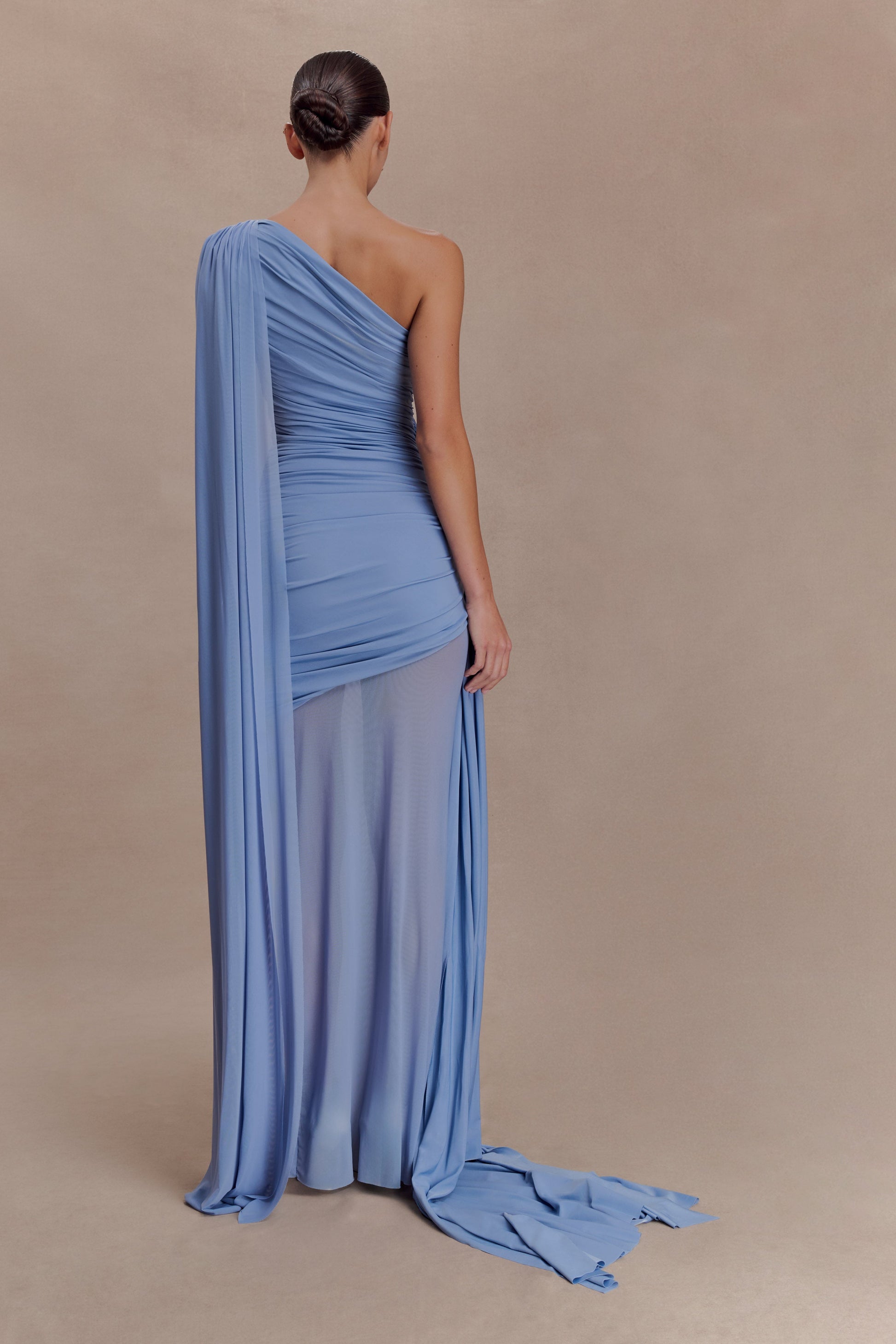 Asher Slinky One Shoulder Maxi Dress - Cornflower Blue | MESHKI US Asher Slinky One Shoulder Maxi Dress - Cornflower Blue | MESHKI US