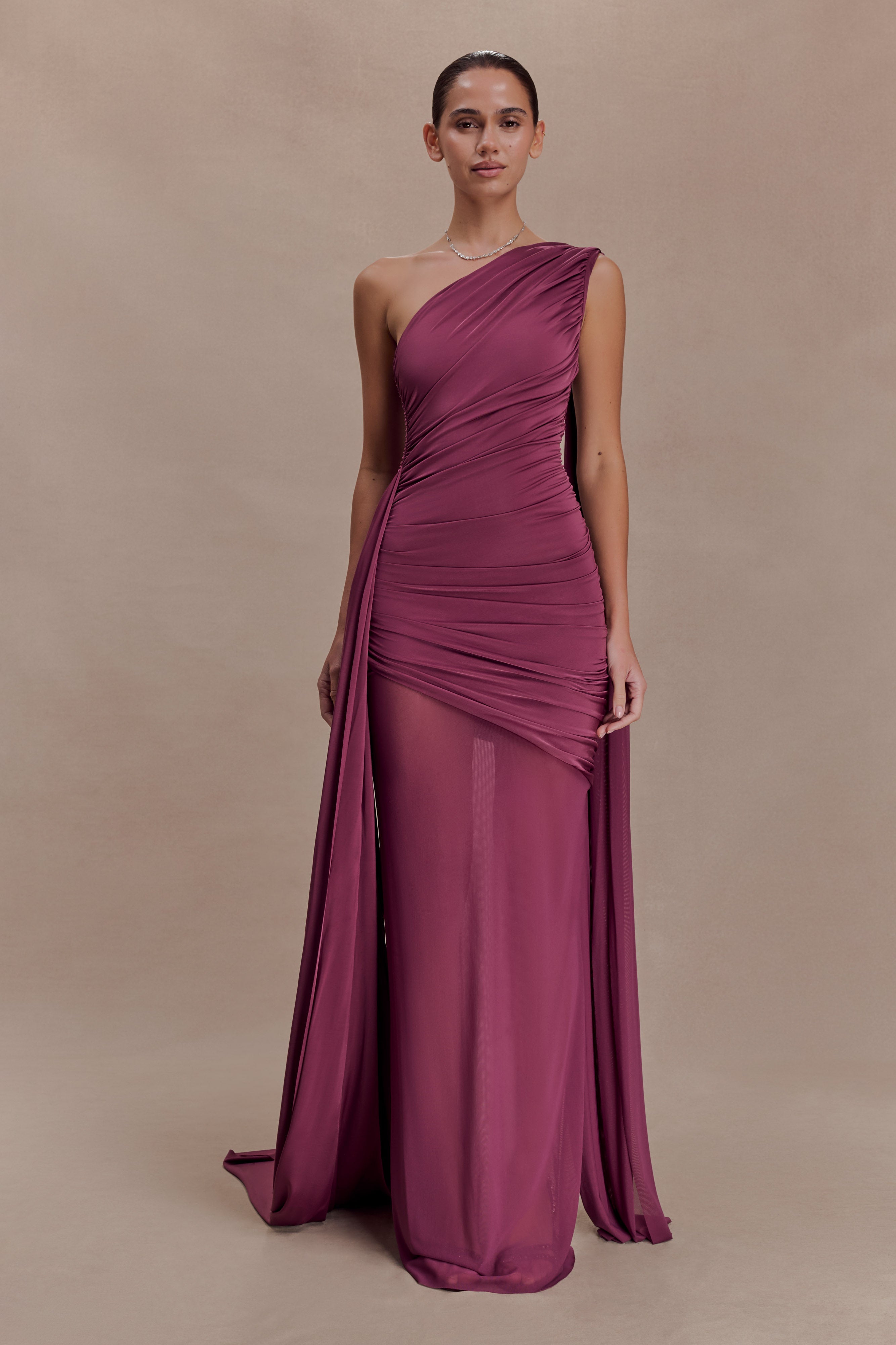 Asher Asher Slinky One Shoulder Maxi Dress - Neutral Plum