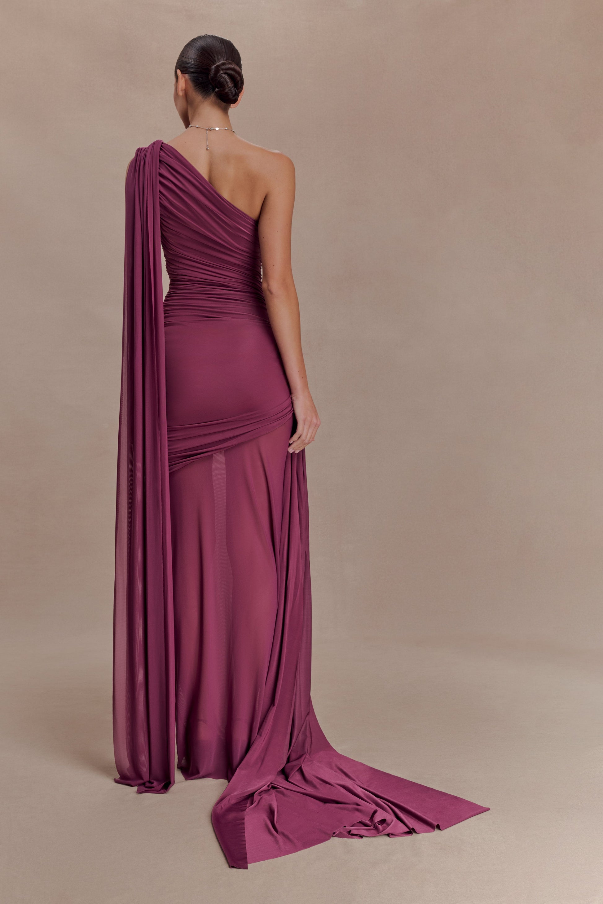 plum one shoulder dress Plum One Shoulder Knot Skirt Midi Dress AX Paris US