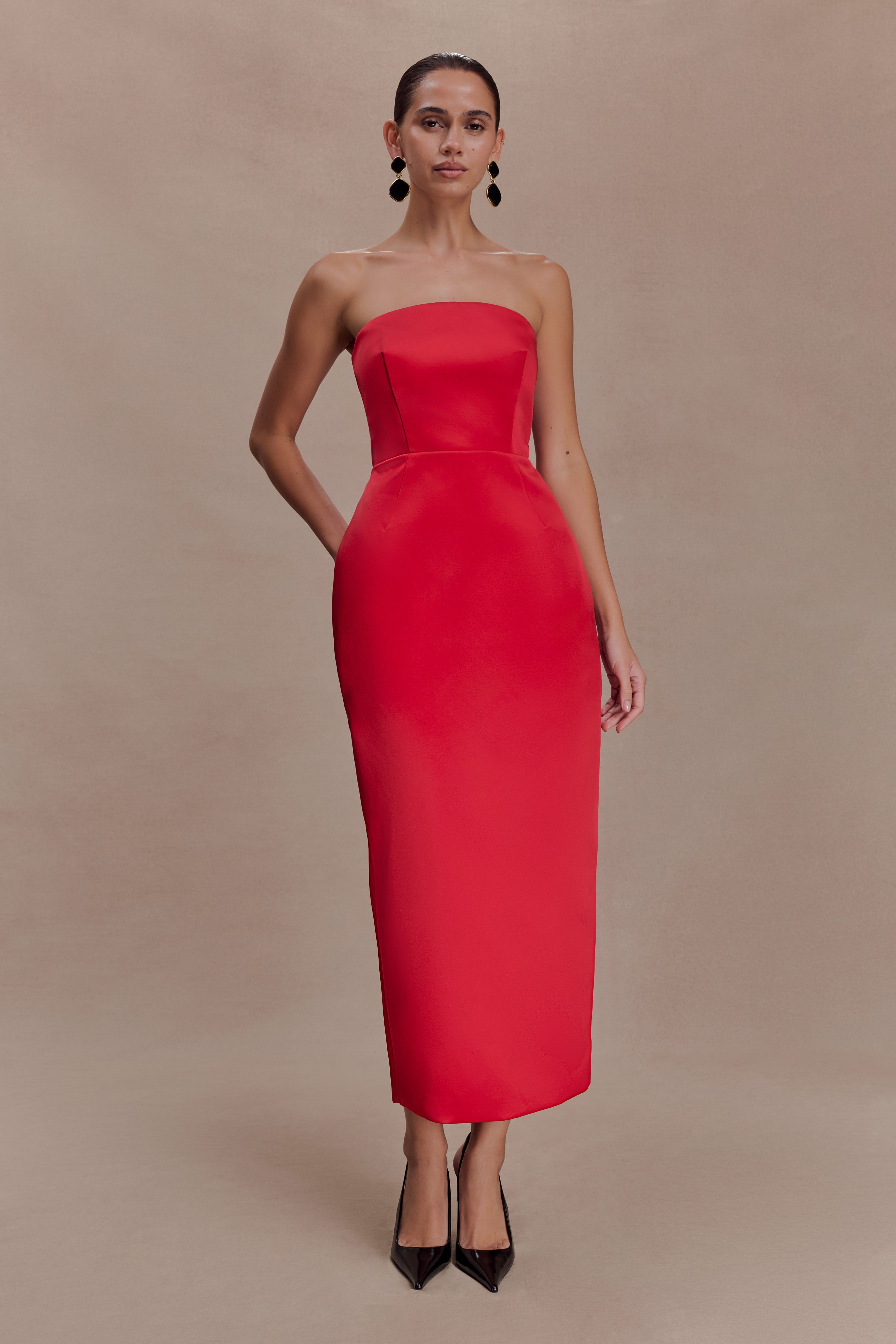 Ophelia Peplum Satin Maxi Dress - Red | MESHKI US