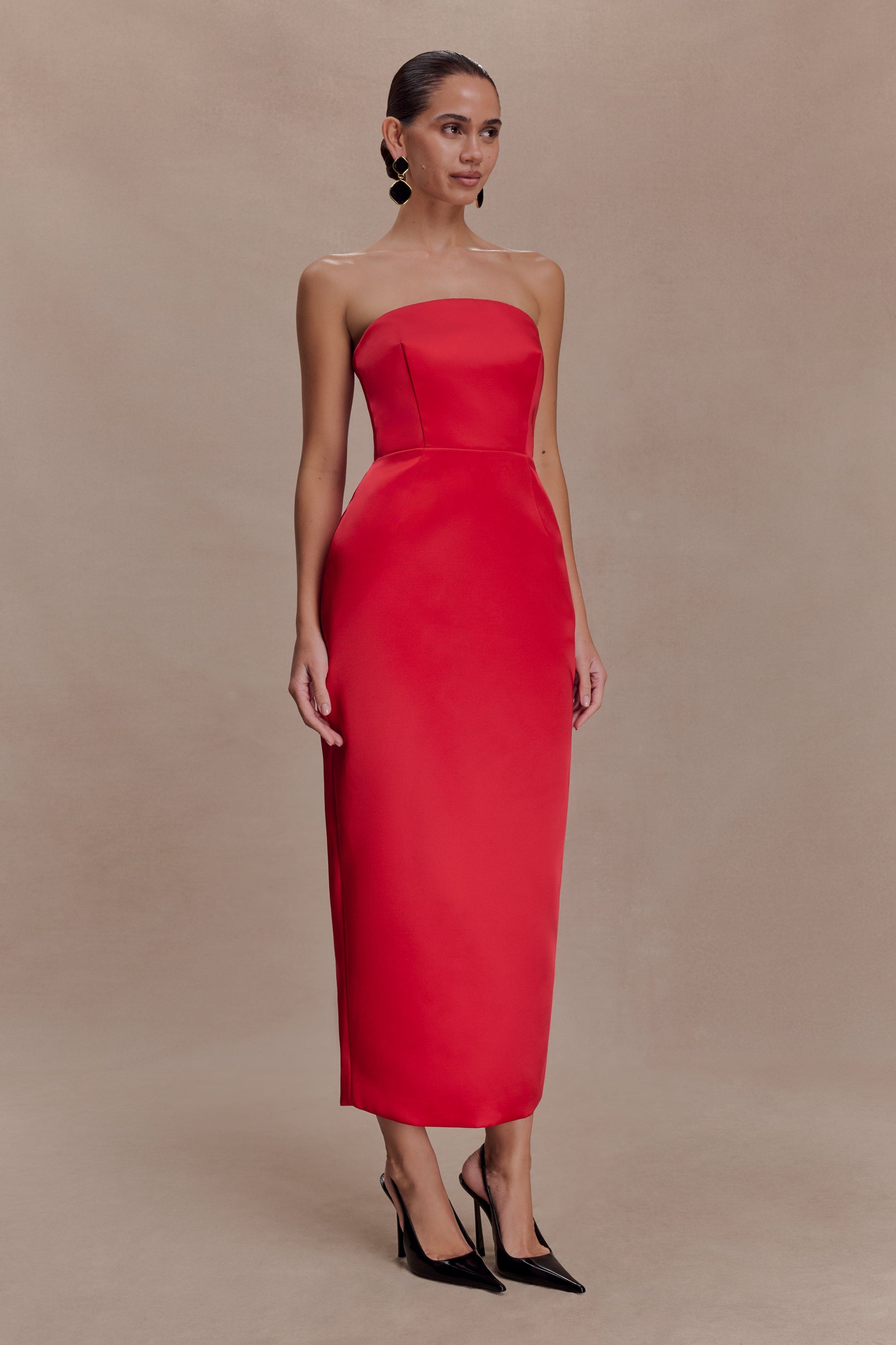 Ophelia Peplum Satin Maxi Dress / Red | MESHKI | 3XL Ophelia Peplum Satin Maxi Dress / Red | MESHKI | 3XL
