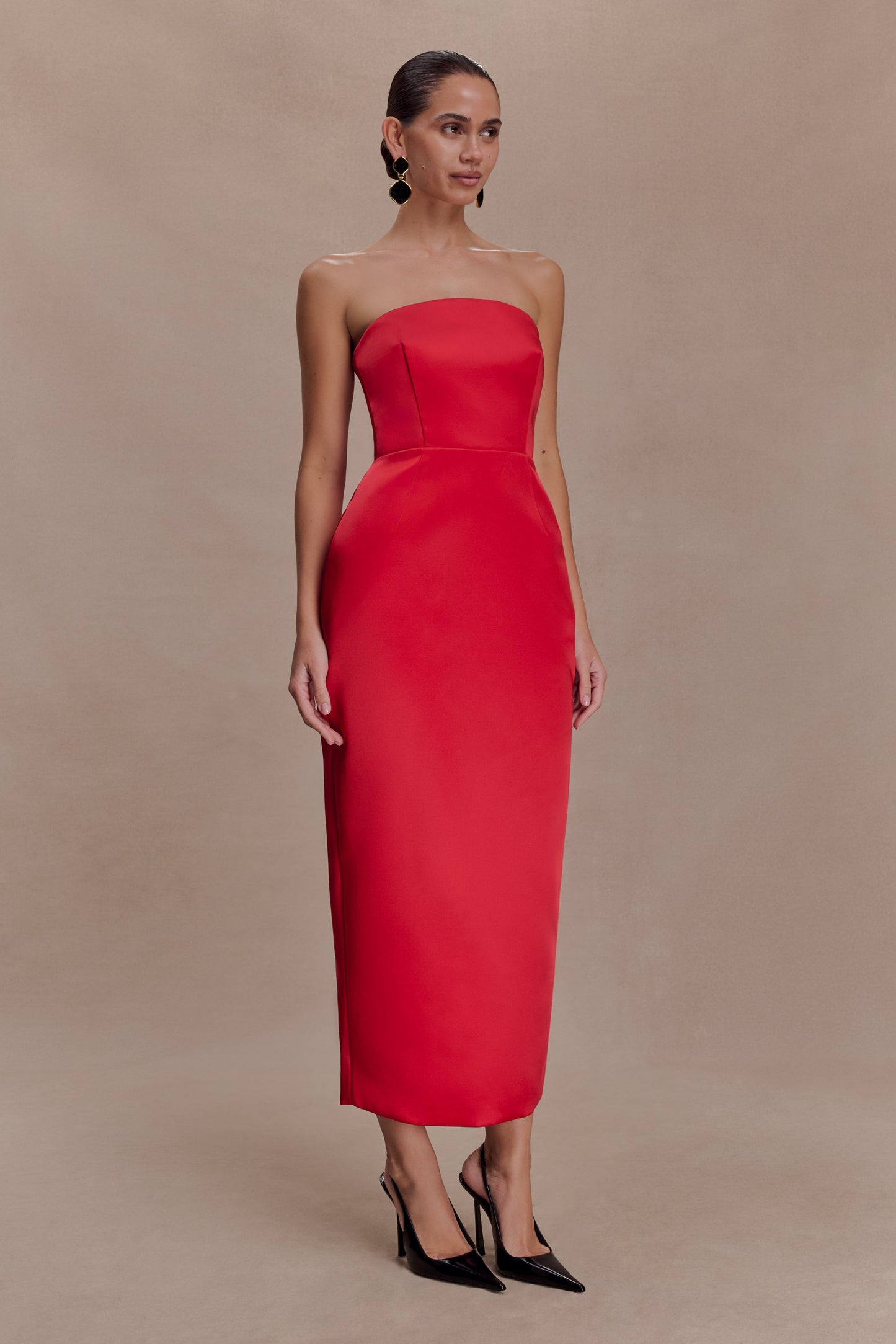 Ophelia Peplum Satin Maxi Dress - Red