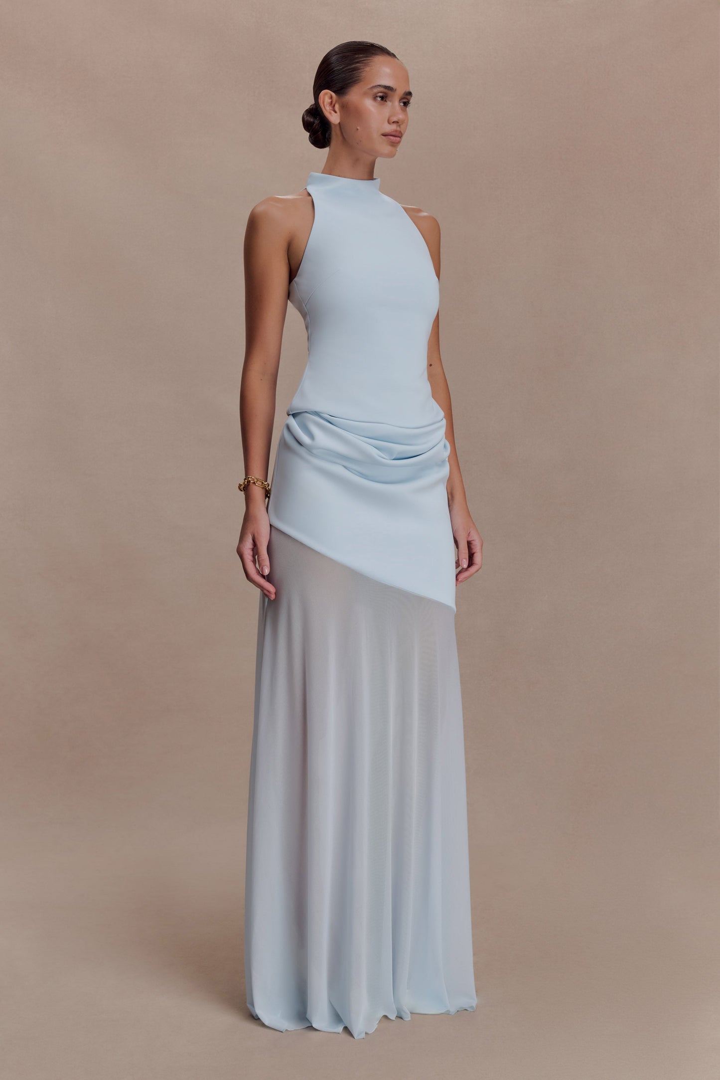 Portia Scuba And Mesh Maxi Skirt - Pale Blue