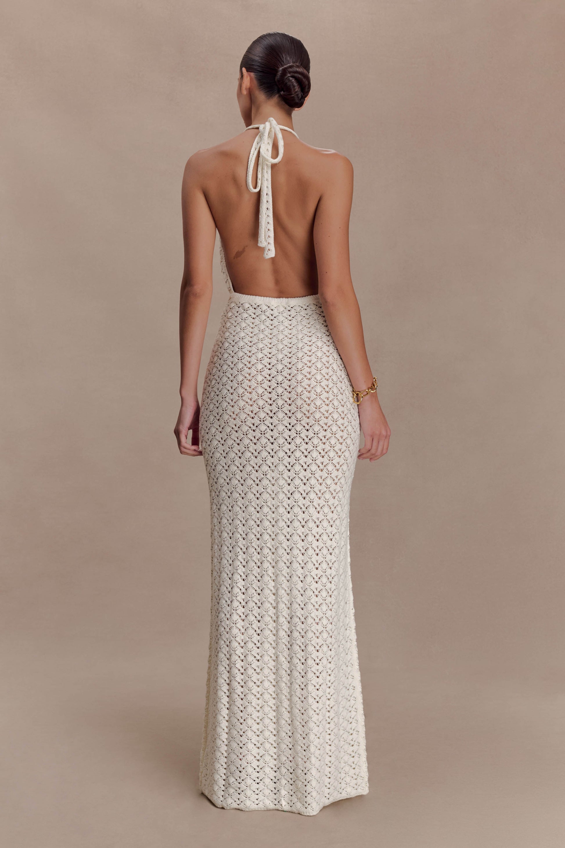 Deeliah Halterneck Crochet Maxi Dress / Ivory | MESHKI