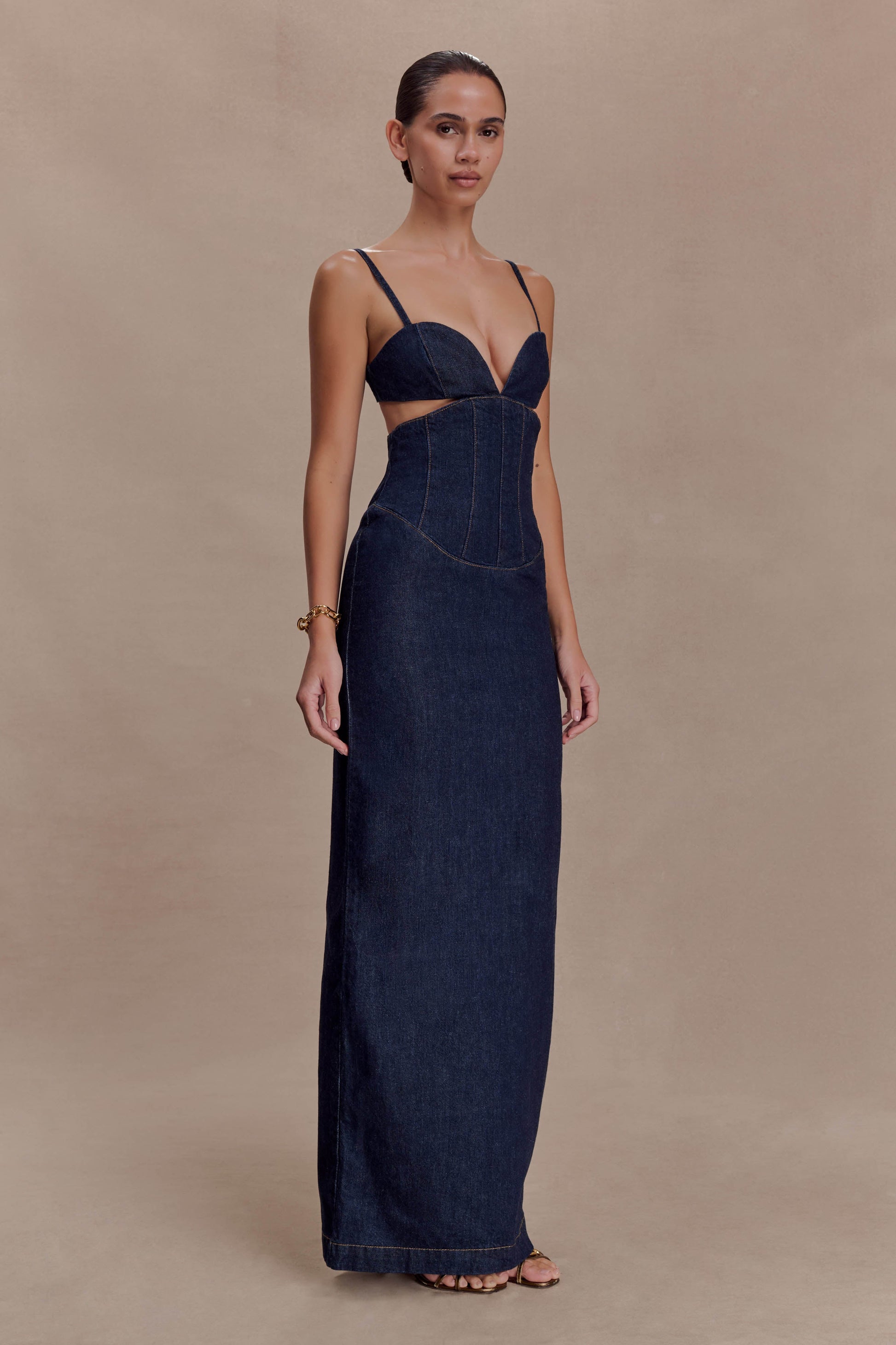 Amila Denim Cupped Maxi Dress - Indigo Blue #3