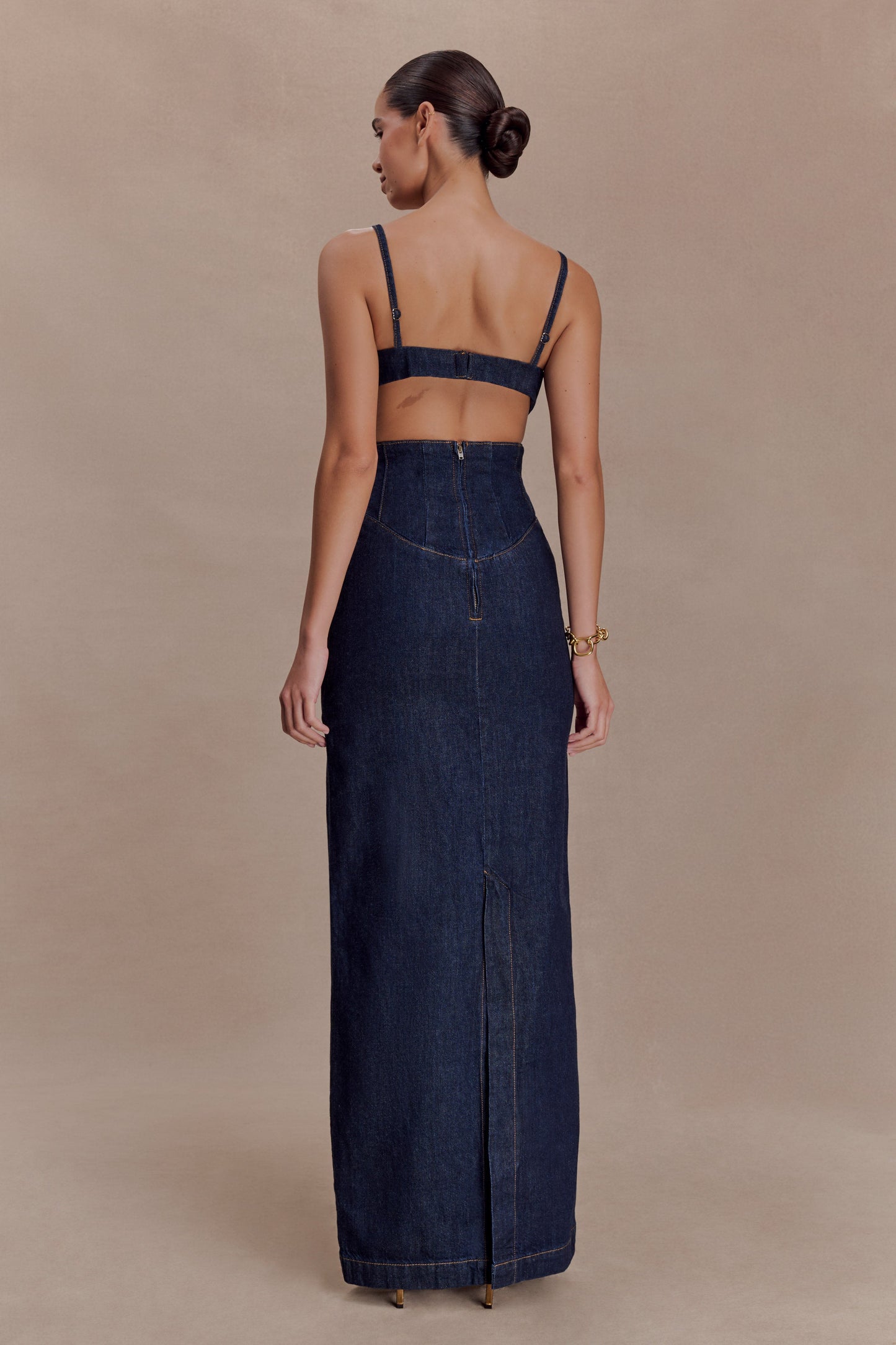 Amila Denim Cupped Maxi Dress - Indigo Blue
